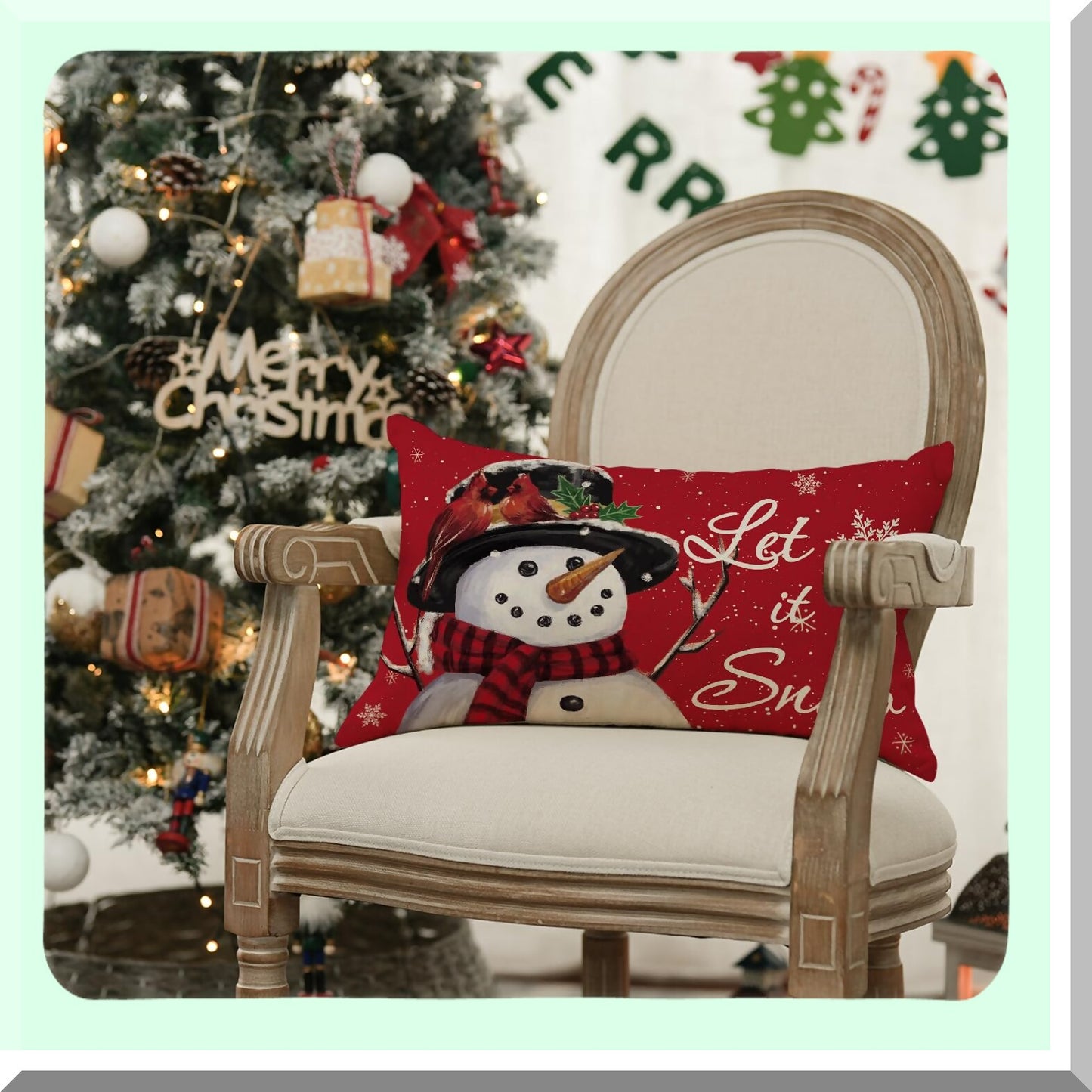 Winter Wonderland Snowman Decorative Pillow Cover - Festive Holiday Cushion Case for Sofa - 12 x 20 Inch Snowflake Decoration