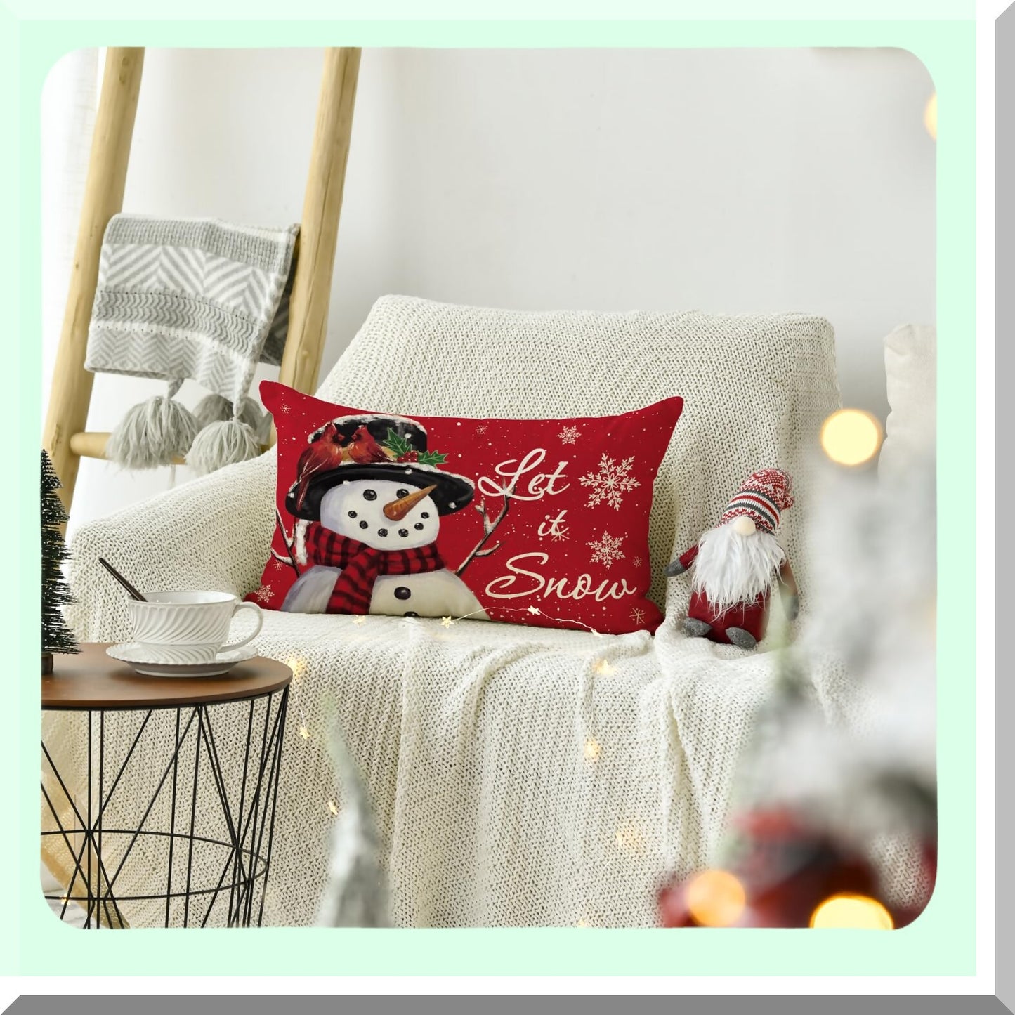Winter Wonderland Snowman Decorative Pillow Cover - Festive Holiday Cushion Case for Sofa - 12 x 20 Inch Snowflake Decoration