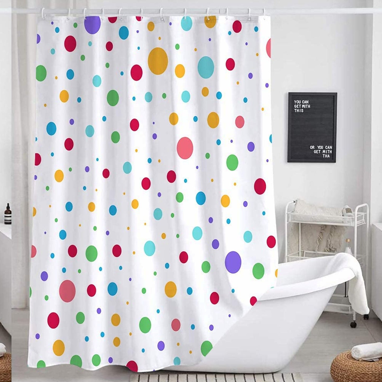 Kids Rainbow Shower Curtain 60x72 Fabric Polka Dot