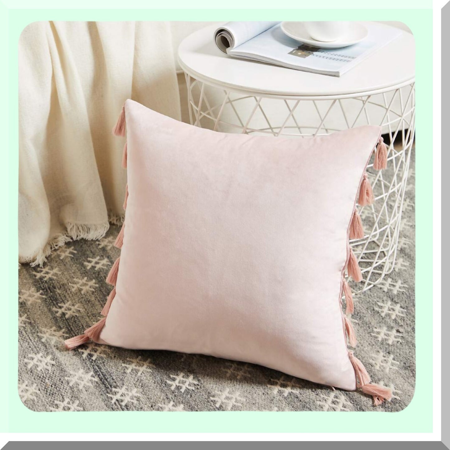 Velvet Peach Cushion Covers - Set of 2 Soft Square Throw Pillow Cases with Tels for Couch, Sofa, Bedroom, Car, Living Room Decor - 18x18 Inch Blush Pink