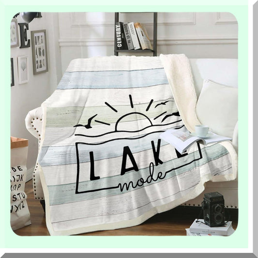 Sunset Lake Life Fleece Throw - Retro Cabin Decor, Farmhouse Style Blanket 30"x40" - Perfect Lake House Gift"