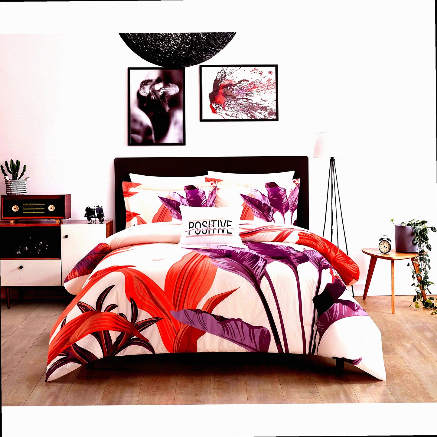 Floral Bliss 4 Piece Comforter Set - Queen Size - Large Scale Print Design - Decorative Pillow Shams - Contemporary Bedding - Blush Purple Off White