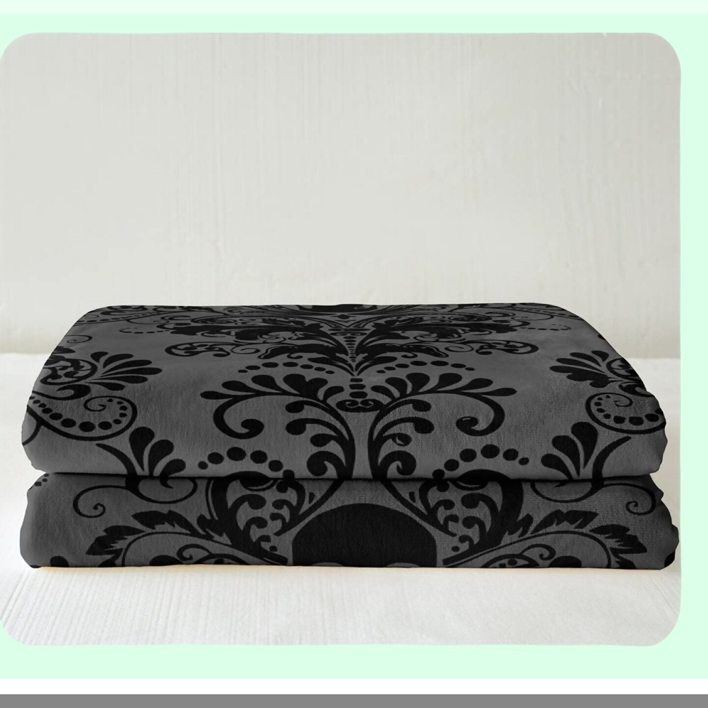 Victorian Gothic Floral Fleece Throw - Antique Black Damask Blanket with Exotic Sugar Skull Design, 50"x60""