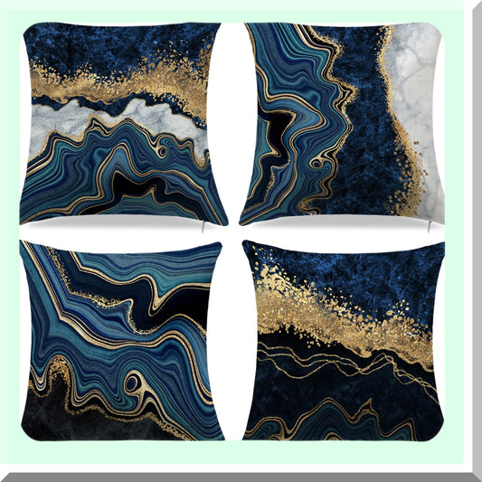 Blue Gold Marble Abstract Pillow Covers - Set of 4 - 18" x 18" - Decorative Cushion Covers for Sofa Living Room Couch - Home Decor Throw Pillowcases