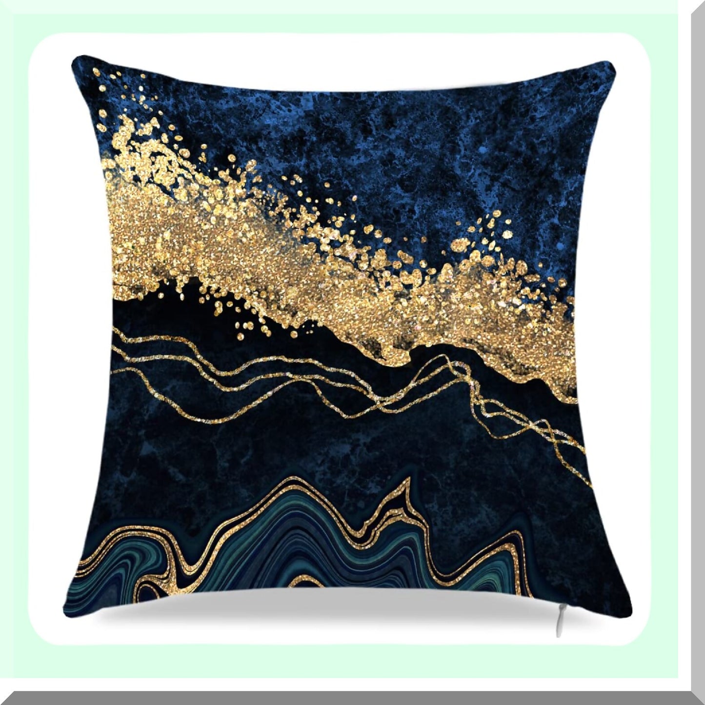 Blue Gold Marble Abstract Pillow Covers - Set of 4 - 18" x 18" - Decorative Cushion Covers for Sofa Living Room Couch - Home Decor Throw Pillowcases