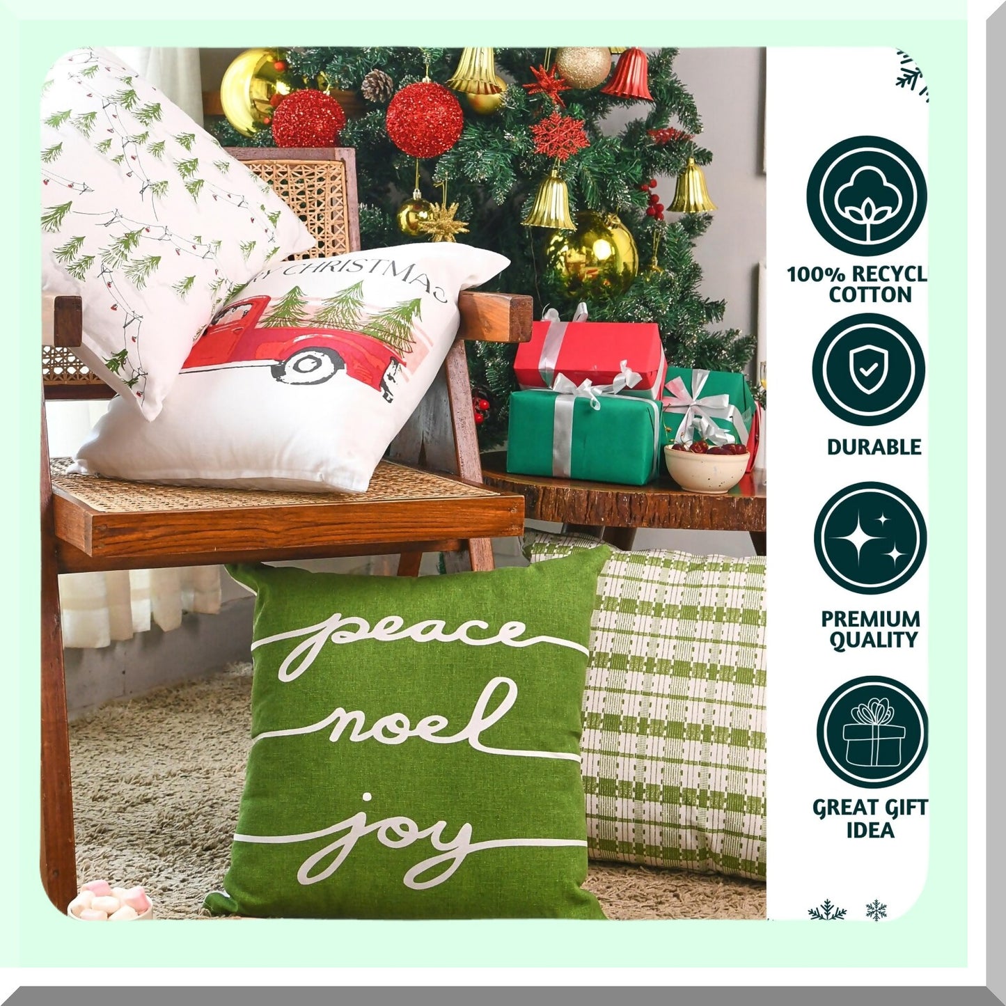 Winter Boho Farmhouse Pillow Covers - Set of 2 18x18 Decorative Cotton Throw Pillow Cases for Living Room Couch, Cute Accent Throws for Home Décor