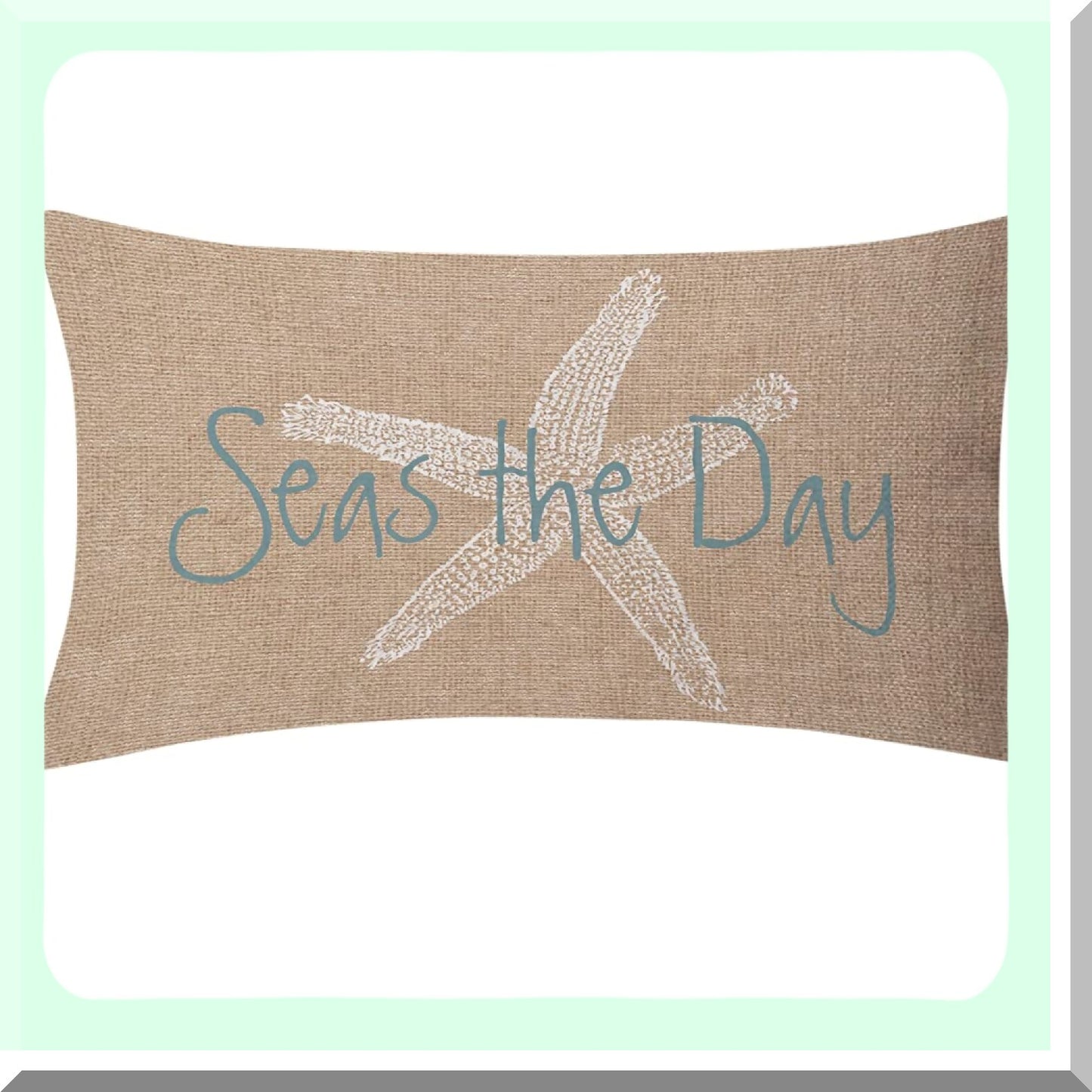 Starfish Coastal Ocean Throw Pillow Cover - Beach Life Animal Cotton Linen Cushion Case for Sofa Couch - Orange Black Blue - 12x20 Inches