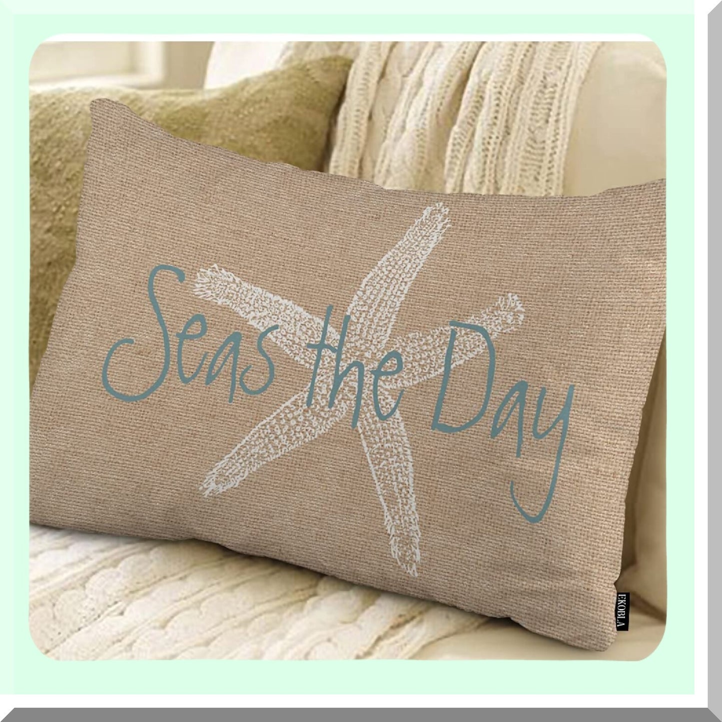 Starfish Coastal Ocean Throw Pillow Cover - Beach Life Animal Cotton Linen Cushion Case for Sofa Couch - Orange Black Blue - 12x20 Inches