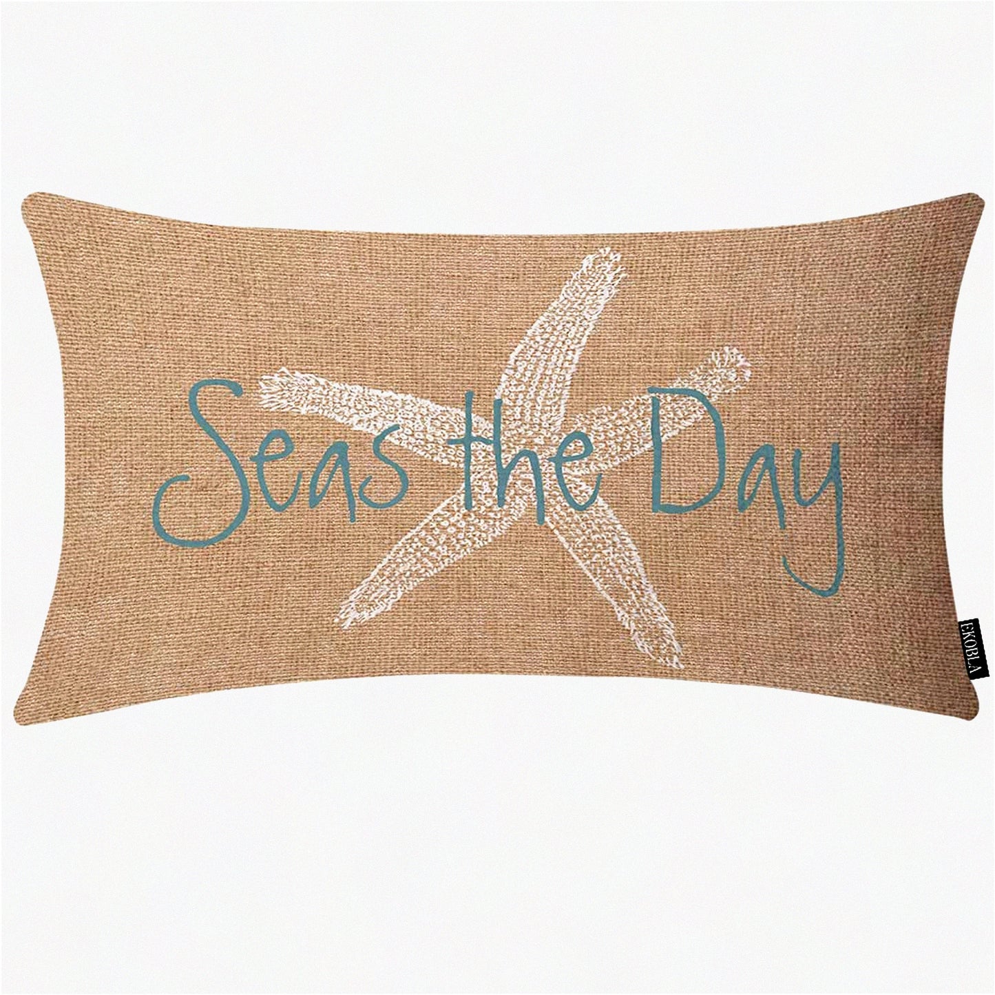 Starfish Coastal Ocean Throw Pillow Cover - Beach Life Animal Cotton Linen Cushion Case for Sofa Couch - Orange Black Blue - 12x20 Inches