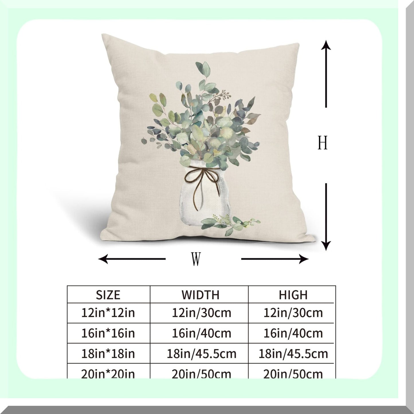 Watercolor Eucalyptus Leaf Pillow Covers - Set of 2 18X18 Inch Sage Green Farmhouse Throw Pillows for Living Room & Bedroom Decor