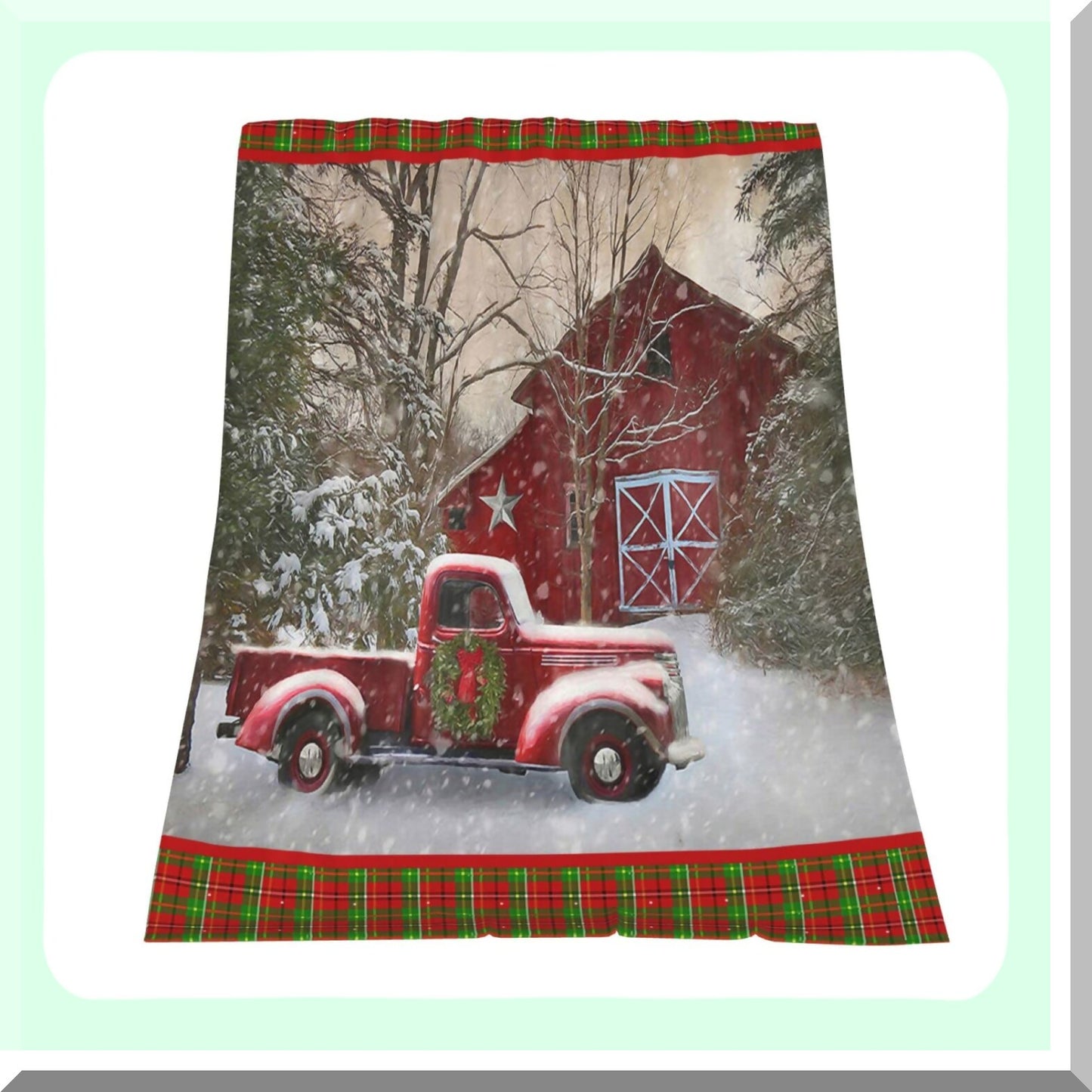 CozyFarm Winter Holiday Red Truck Barn Throw Blanket - Soft Plush Buffalo Plaid Print for Bed, Couch, Living Room, Sofa, Chair (50" x 60")"