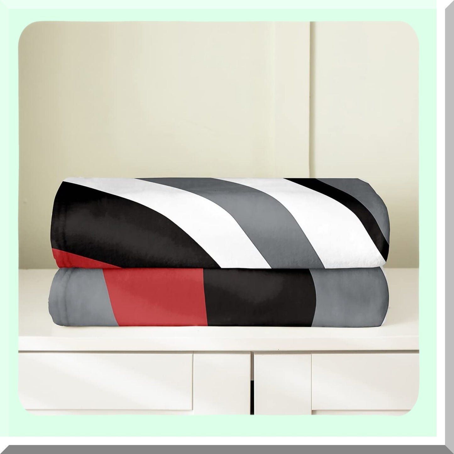 GeoArt All-Season Plush Throw Blanket - Modern Abstract Design in Red, Black, White, and Grey - Fleece Flannel Fuzzy Blanket for Bedroom Decor, Queen 90"x90""