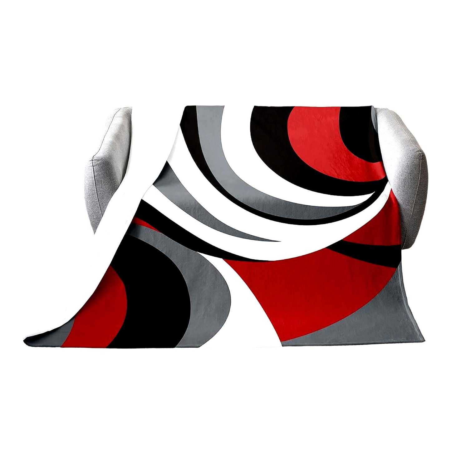 GeoArt All-Season Plush Throw Blanket - Modern Abstract Design in Red, Black, White, and Grey - Fleece Flannel Fuzzy Blanket for Bedroom Decor, Queen 90"x90""