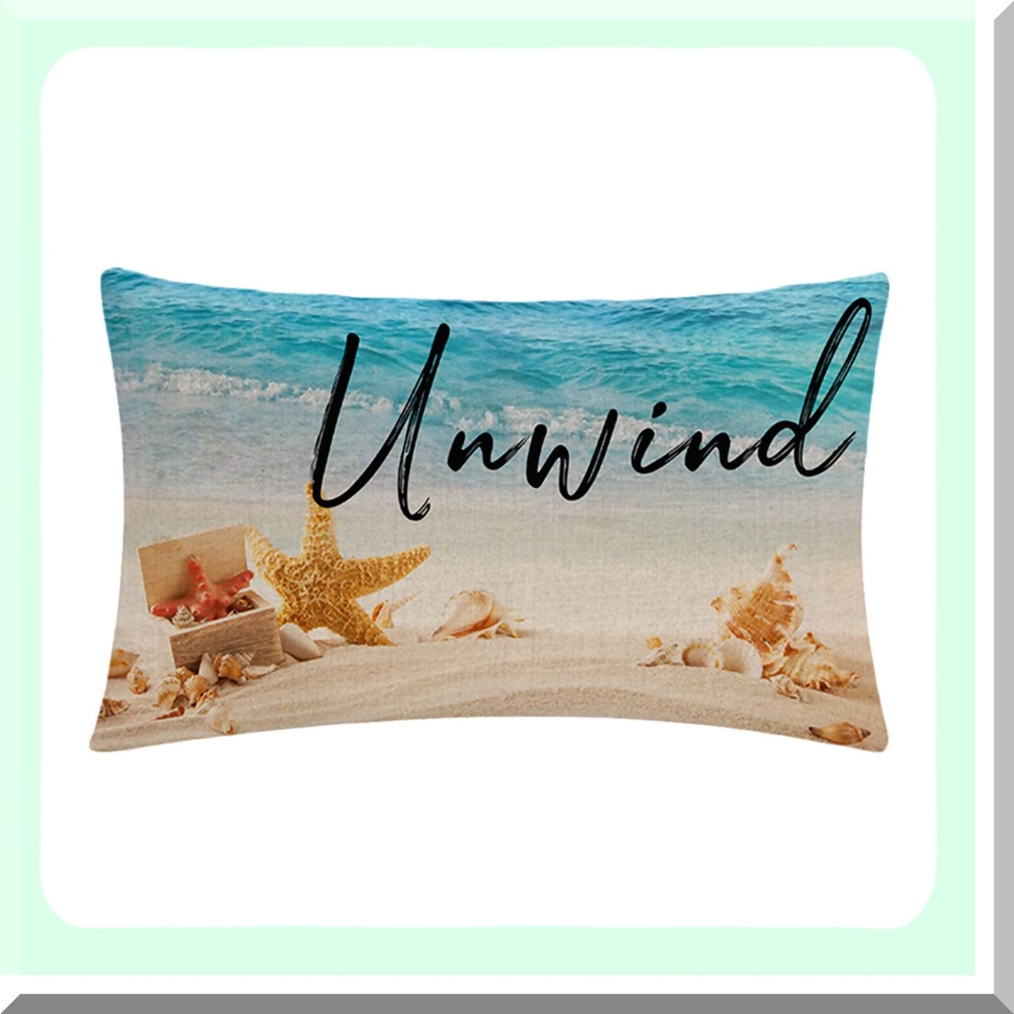 Ocean Breeze Coastal Pillow Covers - Set of 4 Blue Sea Starfish Cushion Cases for Summer Beach Theme Home Decor 12" x 20" Sofa Couch Chair Outdoor