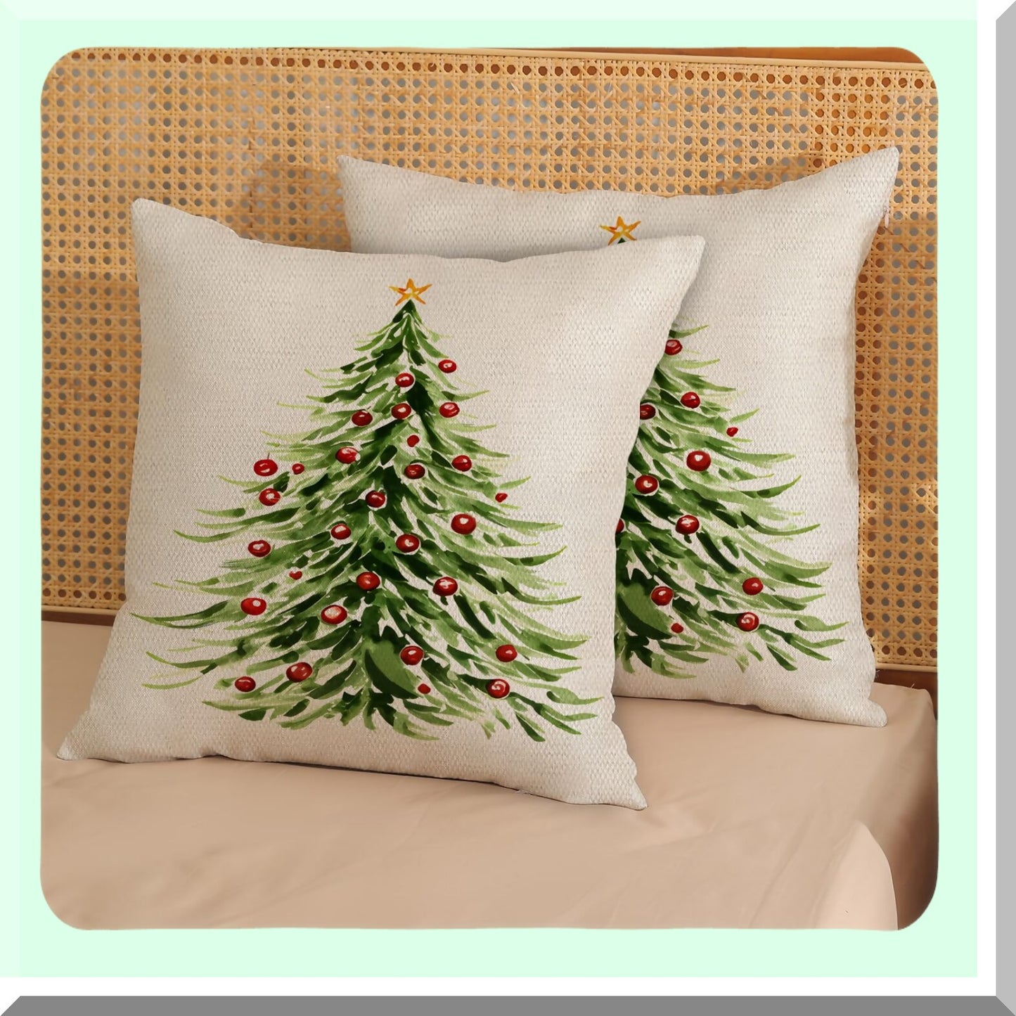 Winter Wonderland Linen Pillow Covers - Set of 2 Green Xmas Trees Decorative Pillowcase for Farmhouse Holiday Decor. Perfect Outdoor Cushion Covers for Couch Home.