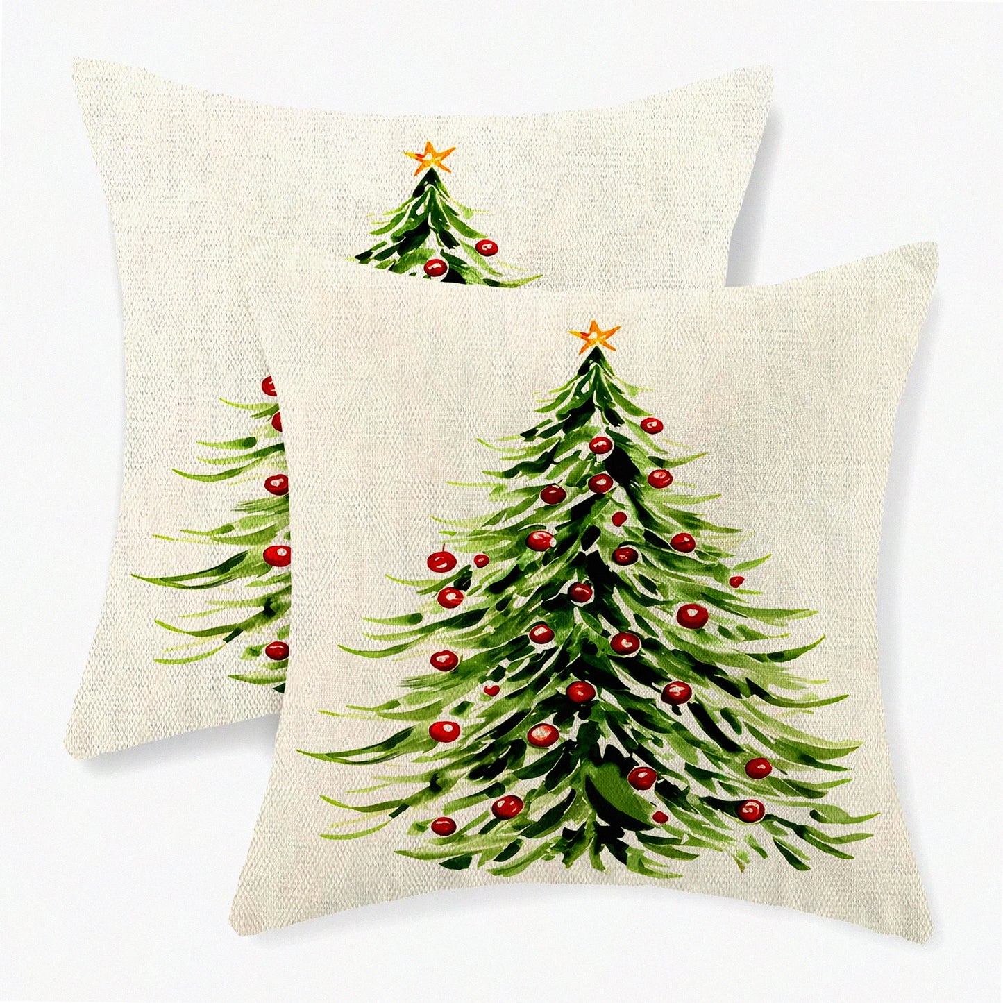 Winter Wonderland Linen Pillow Covers - Set of 2 Green Xmas Trees Decorative Pillowcase for Farmhouse Holiday Decor. Perfect Outdoor Cushion Covers for Couch Home.