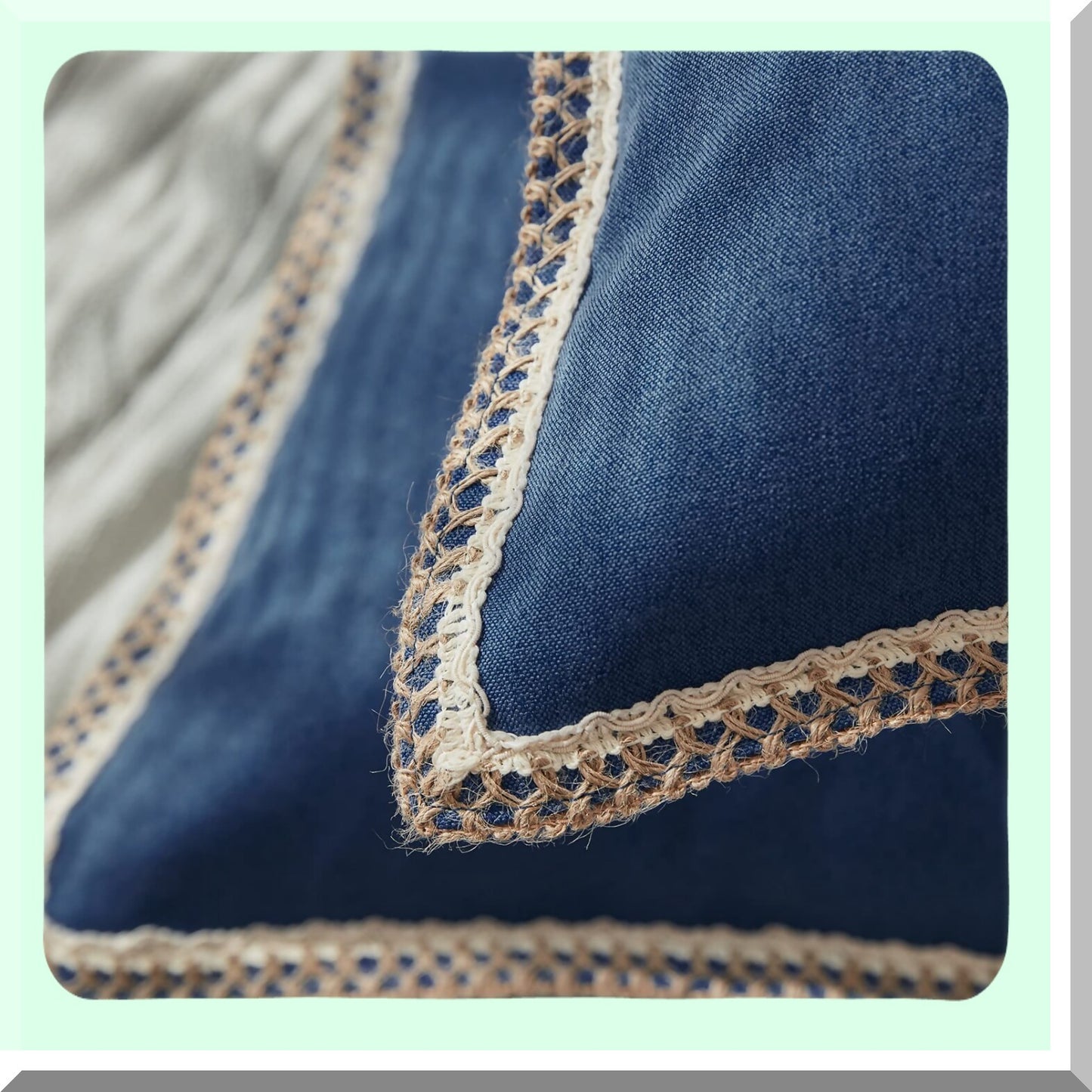 Navy Blue Farmhouse Pillow Covers 18x18 - Pack of 2 Burlap Linen Trimmed Cushion Cover for Couch, Sofa, Chair - Decorative Throw Pillow Case