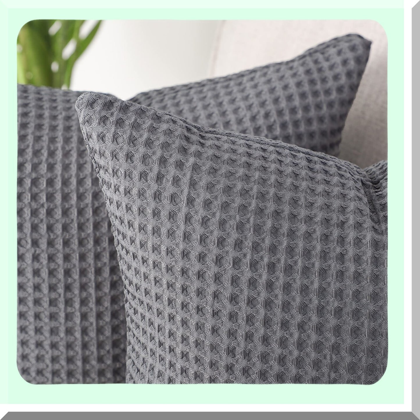 Luxury Waffle Textured Cotton Pillow Covers - Set of 2 Soft Solid Cushion Cases for Couch Sofa Bed - 26x26 Inches Grey - Decorative Pillowcases