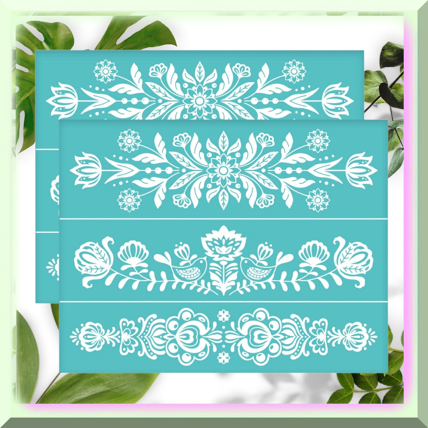 Self-Adhesive Silk Screen Printing Kit 2Pcs Plants Pattern