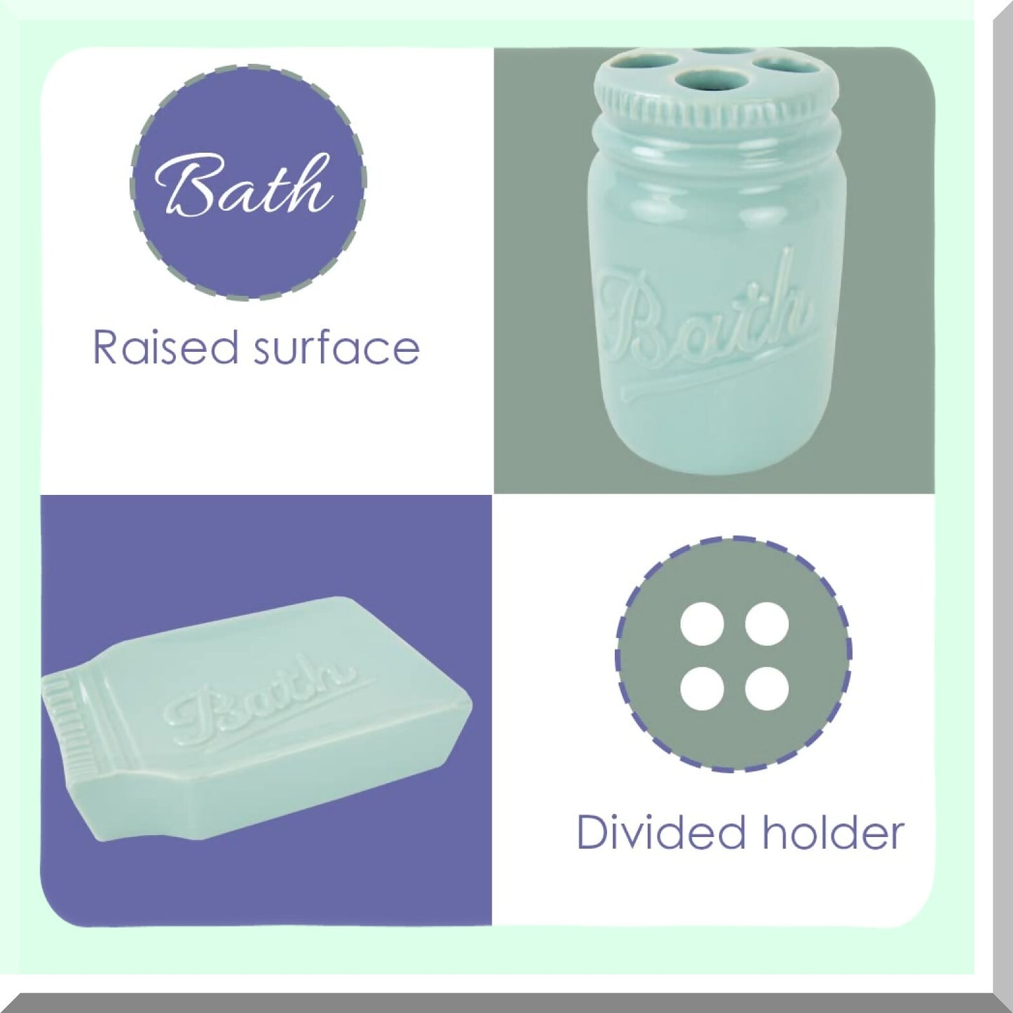 4-Piece Mint Ceramic Mason Jar Bathroom Set