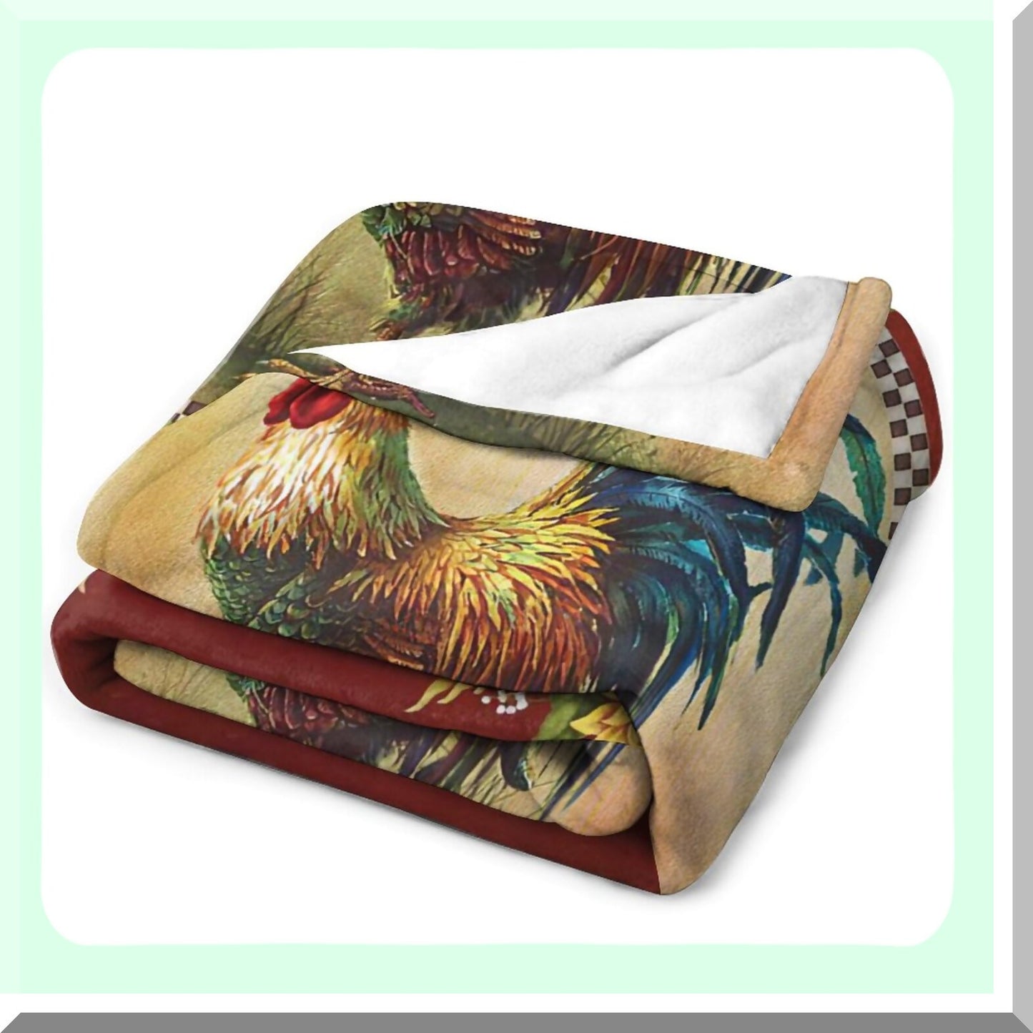 Sunflower Rooster Farm Fleece Throw - Cozy Red Print Blanket for Couch, Sofa, Bed - Soft Plush Flannel Bedding - Perfect Gift for Baby, Kids, Adults