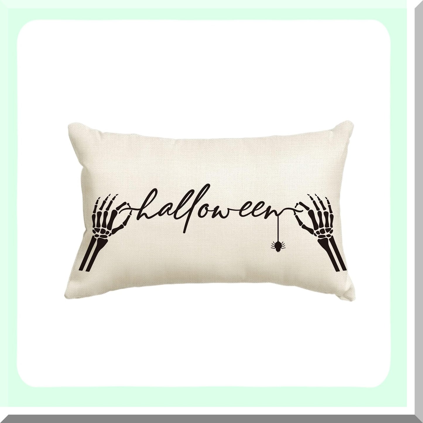 Spooky Skeleton Hand Spider Decorative Pillow Covers - Set of 2, Black and White 12x20 Inch Throw Pillow Cases for Home Sofa Couch Halloween Theme