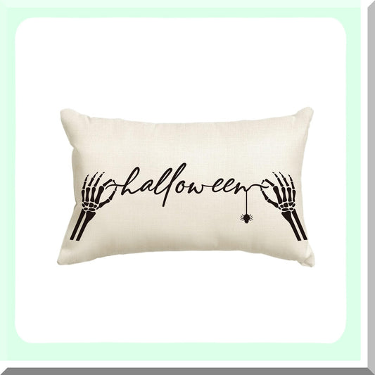 Spooky Skeleton Hand Spider Decorative Pillow Covers - Set of 2, Black and White 12x20 Inch Throw Pillow Cases for Home Sofa Couch Halloween Theme
