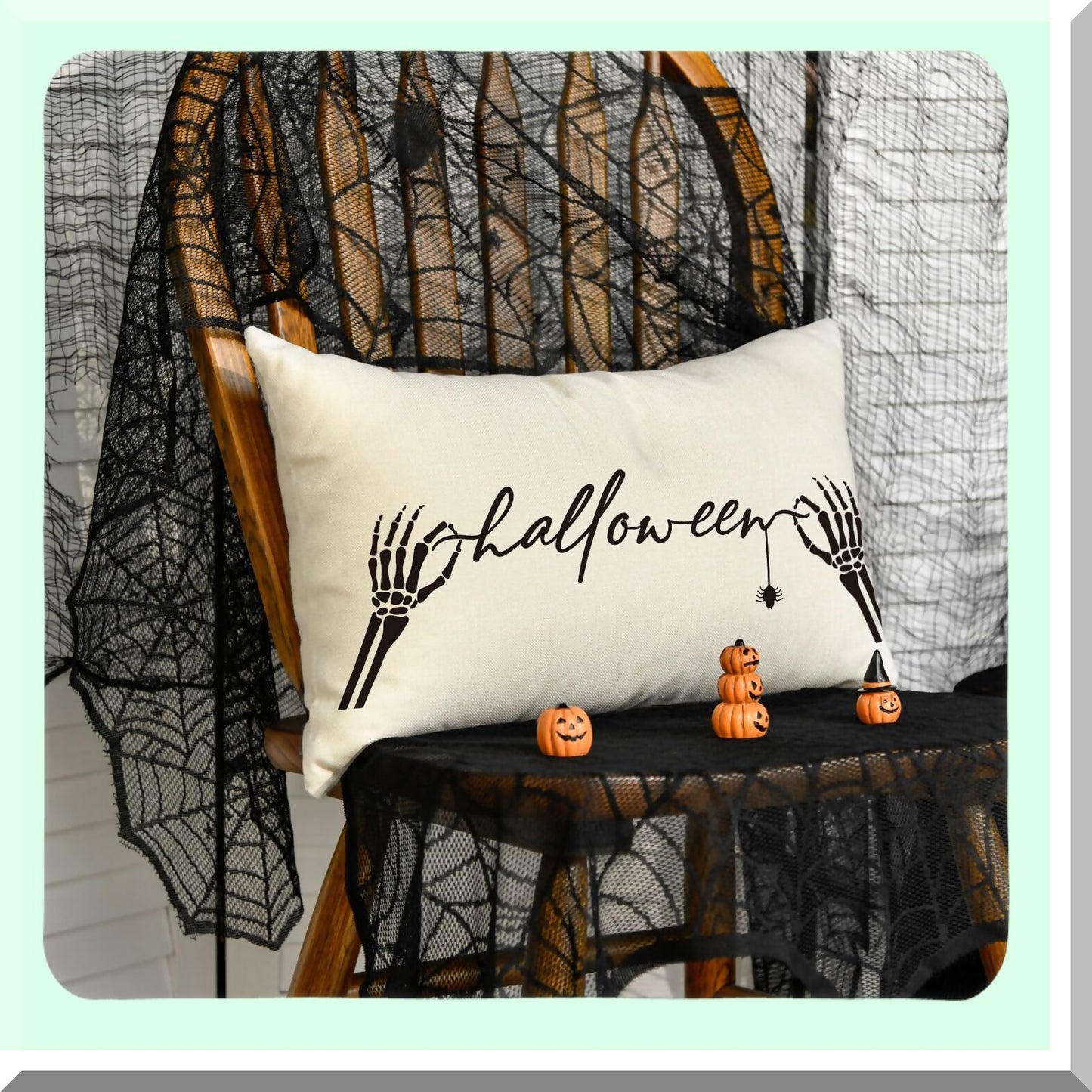 Spooky Skeleton Hand Spider Decorative Pillow Covers - Set of 2, Black and White 12x20 Inch Throw Pillow Cases for Home Sofa Couch Halloween Theme