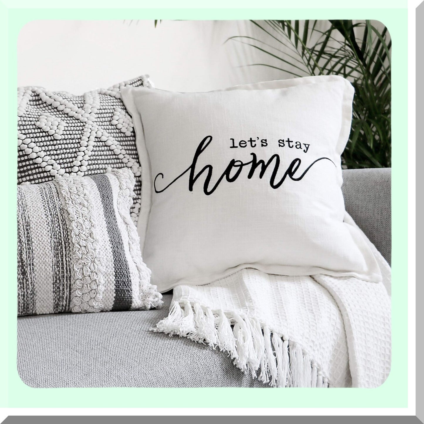 Stay Cozy White Square Pillow Cover - 20x20 Decorative Throw Pillow for Bed, Couch, Chair - Script Design - Soft & Stylish Home Decor Accessory