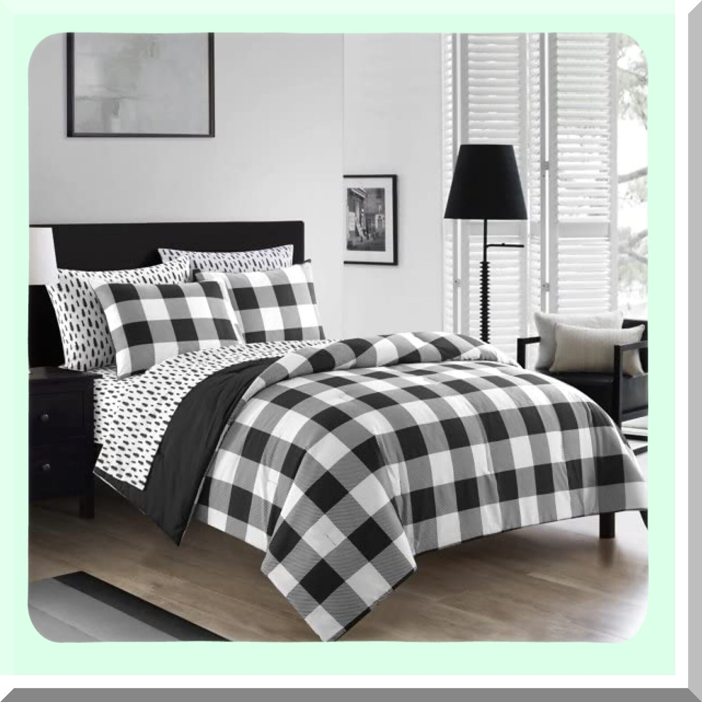 Luxury Comfort 7-Piece Bedding Set - Super Soft Microfiber Bed in a Bag - Black and White Queen Size - Cozy Bedroom Decor - All-in-One Bed Set