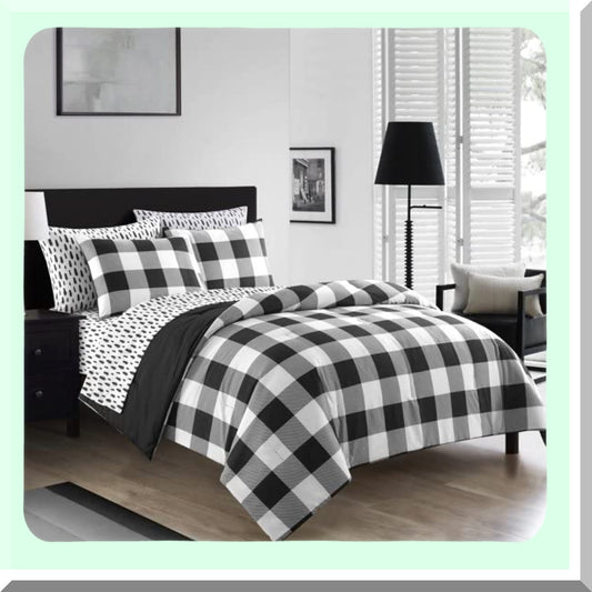 Luxury Comfort 7-Piece Bedding Set - Super Soft Microfiber Bed in a Bag - Black and White Queen Size - Cozy Bedroom Decor - All-in-One Bed Set