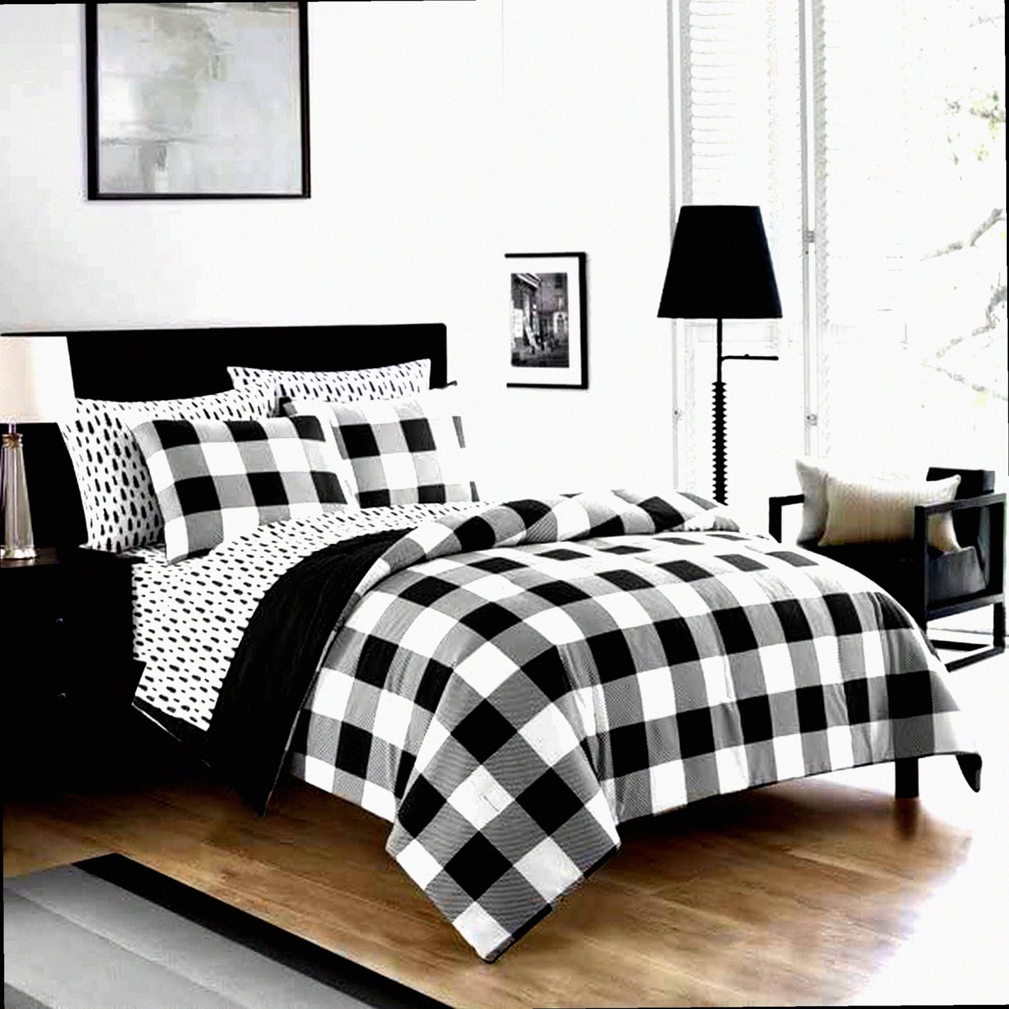 Luxury Comfort 7-Piece Bedding Set - Super Soft Microfiber Bed in a Bag - Black and White Queen Size - Cozy Bedroom Decor - All-in-One Bed Set