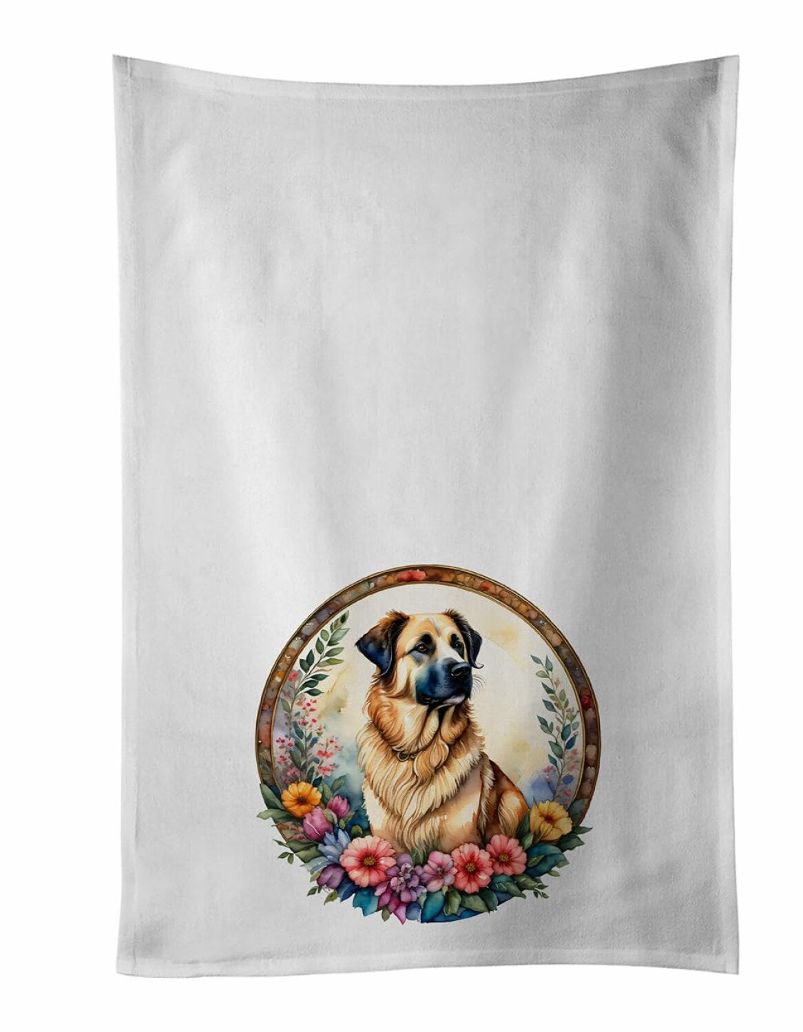 Anatolian Shepherd Dog and Flowers Kitchen Towel Set of 2