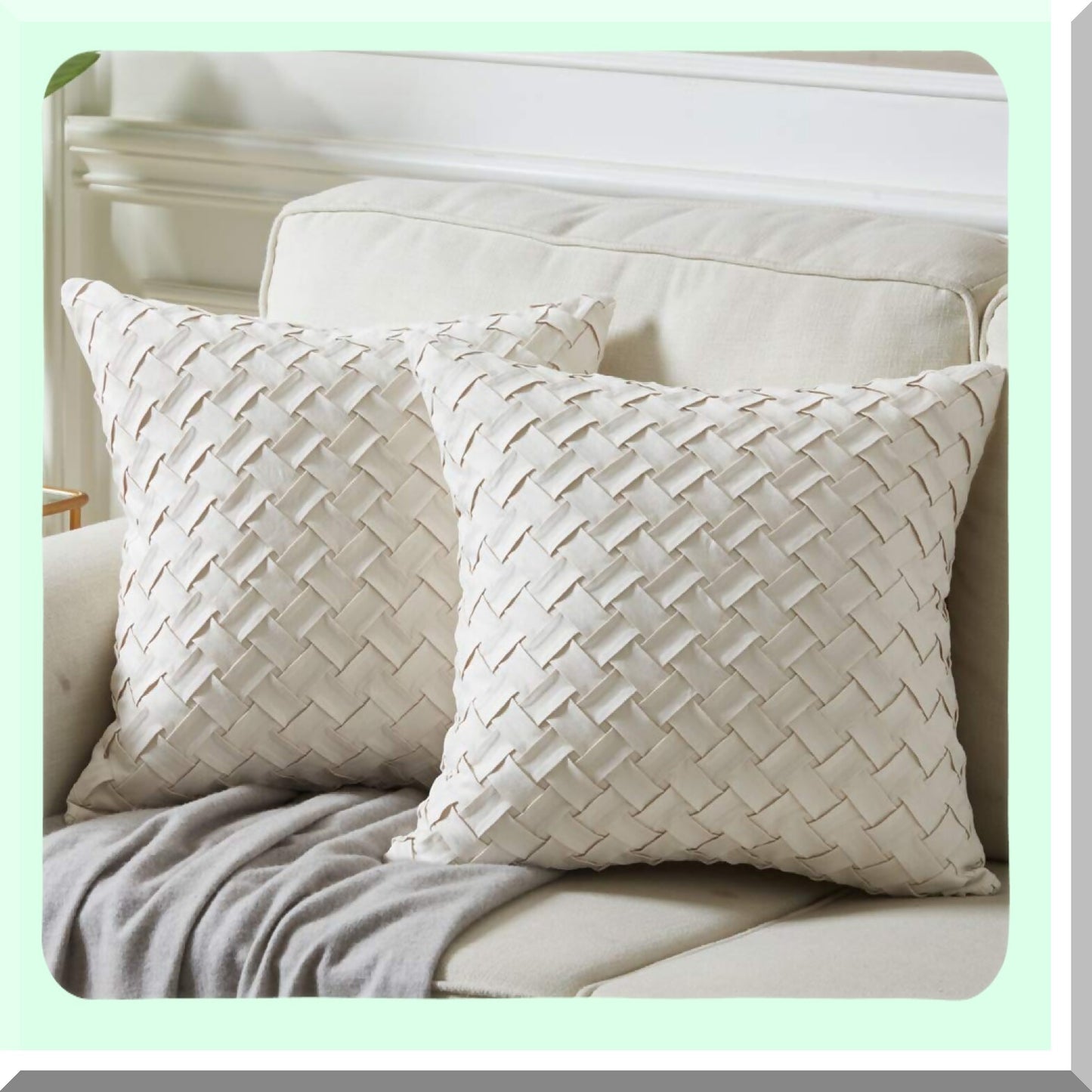 Boho Chic Basket Weave Pillow Covers - Soft Suede Accent Cushion Cases for Home Decor - Cream Square Throw Pillow Set for Couch, Sofa, Bedroom, Car - 18x18 inch Square Pillow Covers