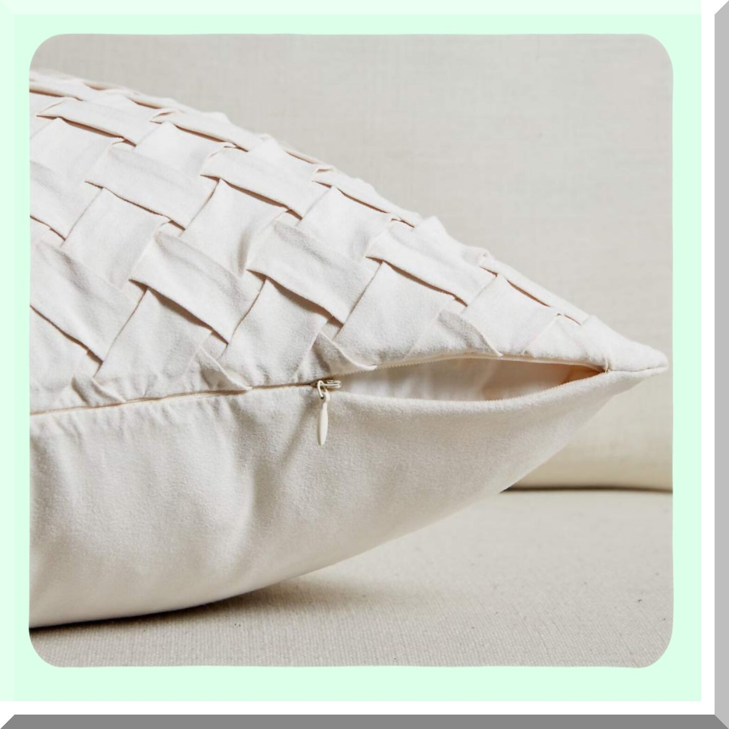 Boho Chic Basket Weave Pillow Covers - Soft Suede Accent Cushion Cases for Home Decor - Cream Square Throw Pillow Set for Couch, Sofa, Bedroom, Car - 18x18 inch Square Pillow Covers