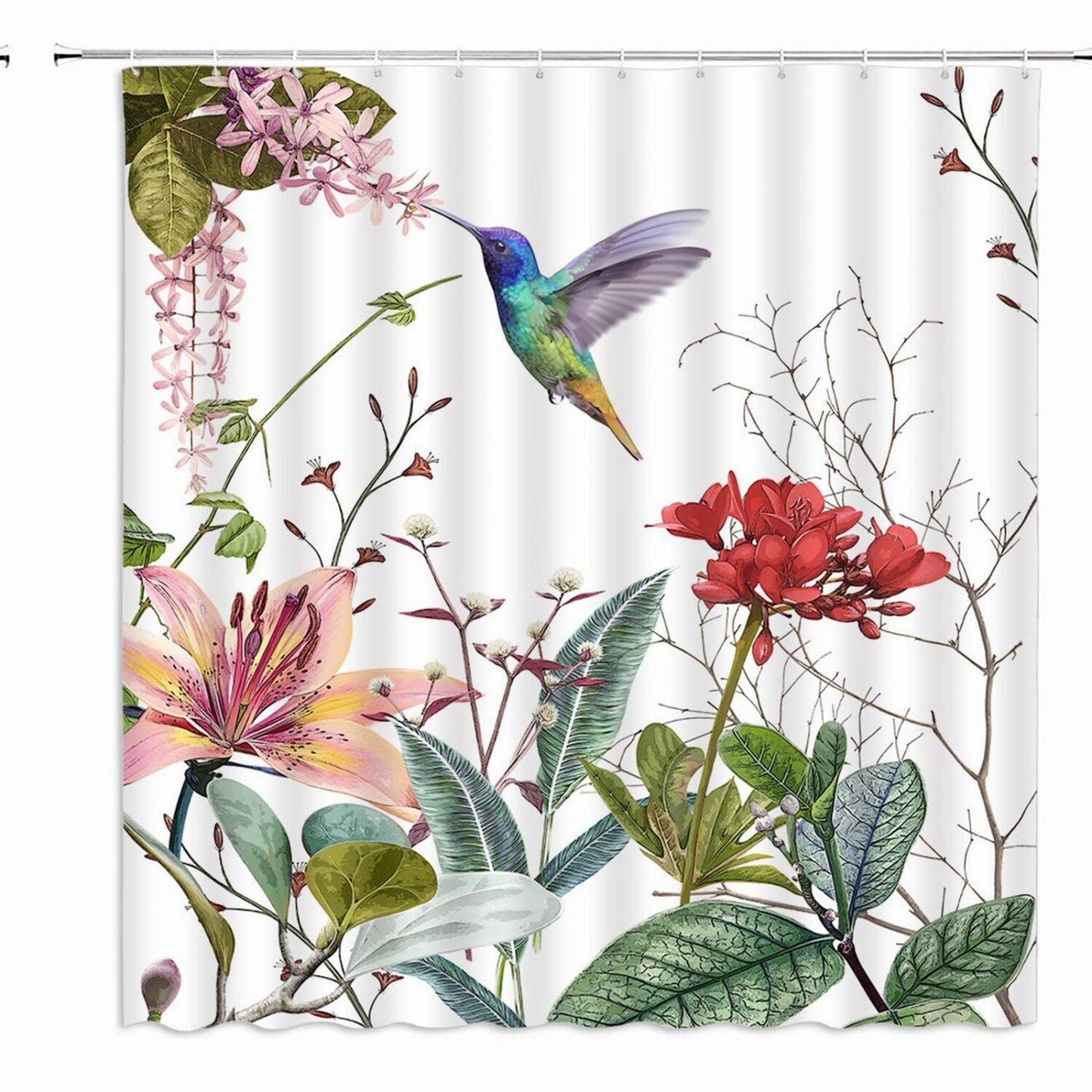Tropical Floral Shower Curtain 70x70 with Hooks