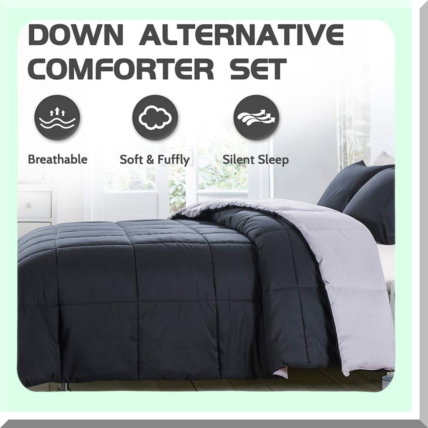 UltraPlush All Season Full Comforter Set - Lightweight Quilted Down Alternative Duvet Insert with 2 Pillow Sham - Black/Grey - 3 Piece Set - Full Size - Maximum Comfort and Style