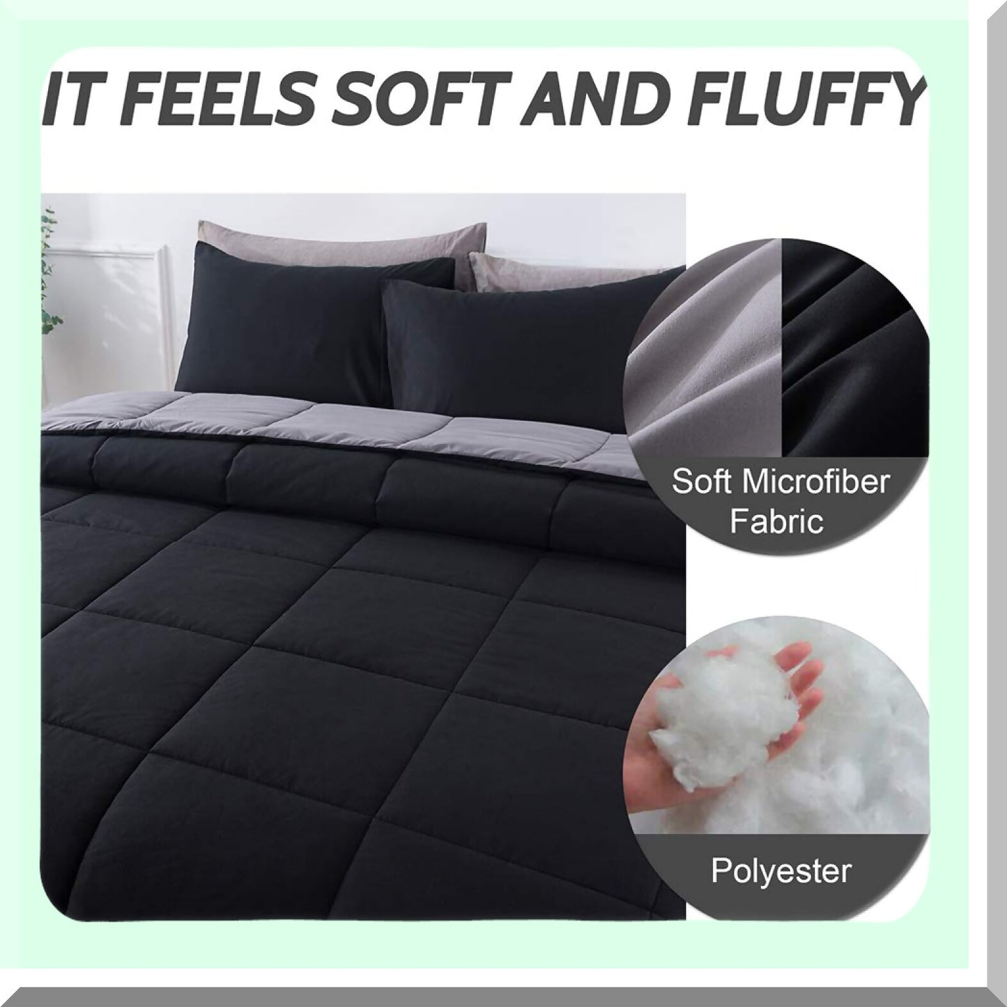 UltraPlush All Season Full Comforter Set - Lightweight Quilted Down Alternative Duvet Insert with 2 Pillow Sham - Black/Grey - 3 Piece Set - Full Size - Maximum Comfort and Style