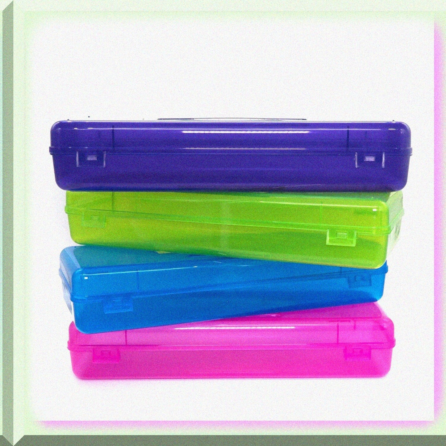 4-Pack Plastic Pencil Box with Ruler and Snap Lid