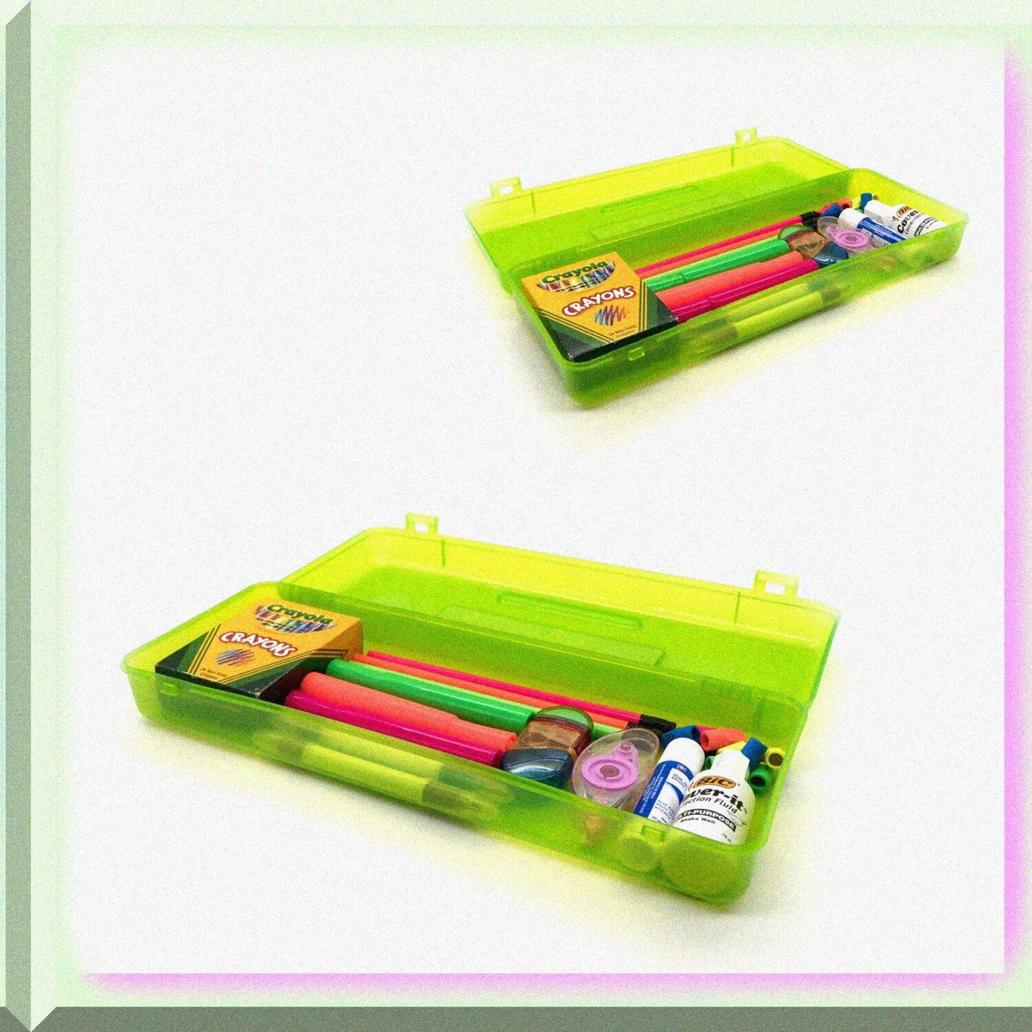 4-Pack Plastic Pencil Box with Ruler and Snap Lid