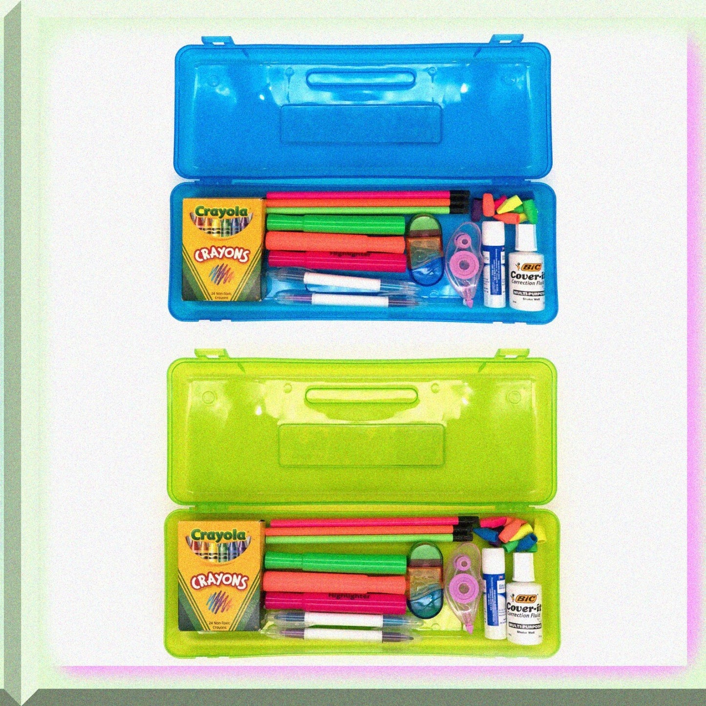 4-Pack Plastic Pencil Box with Ruler and Snap Lid