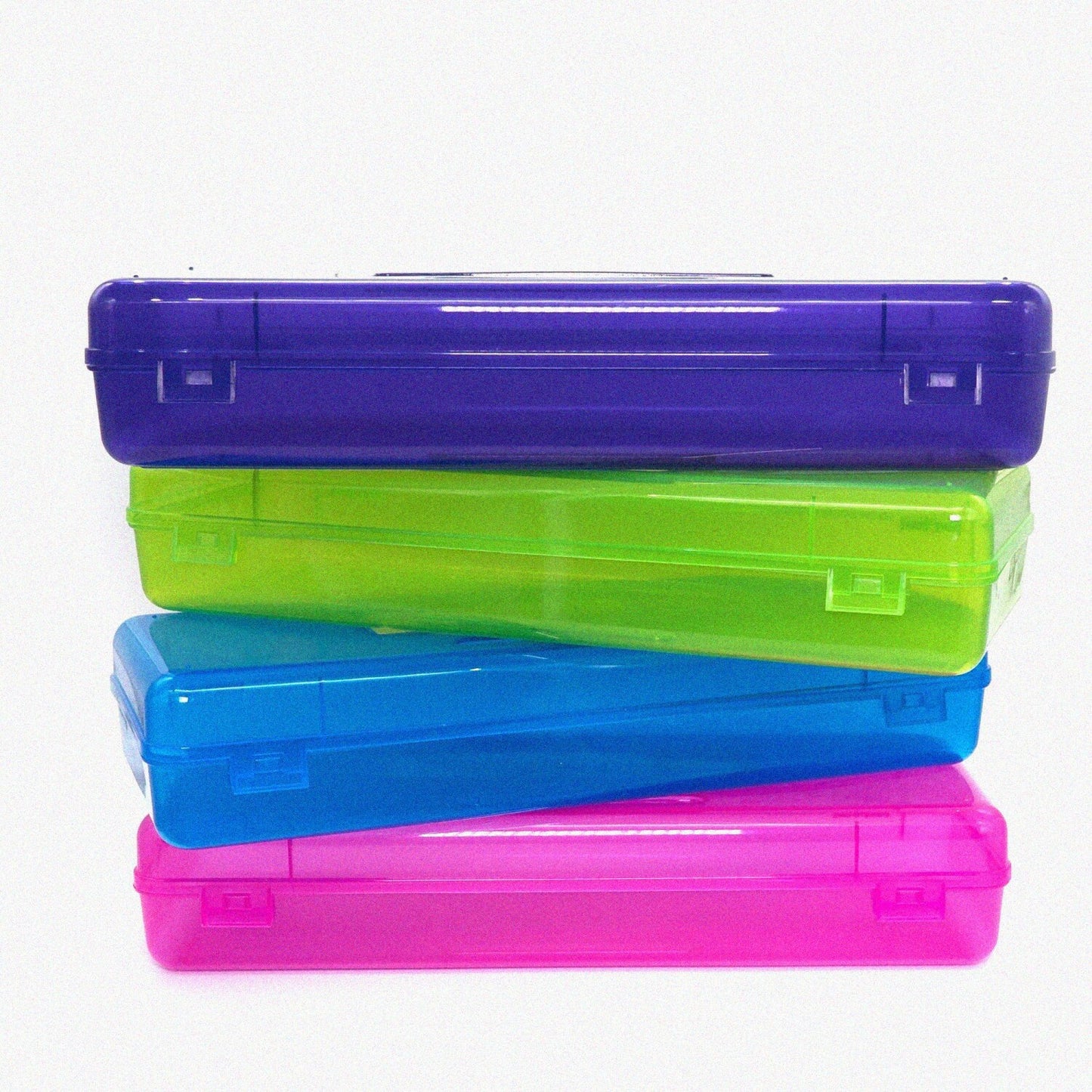4-Pack Plastic Pencil Box with Ruler and Snap Lid