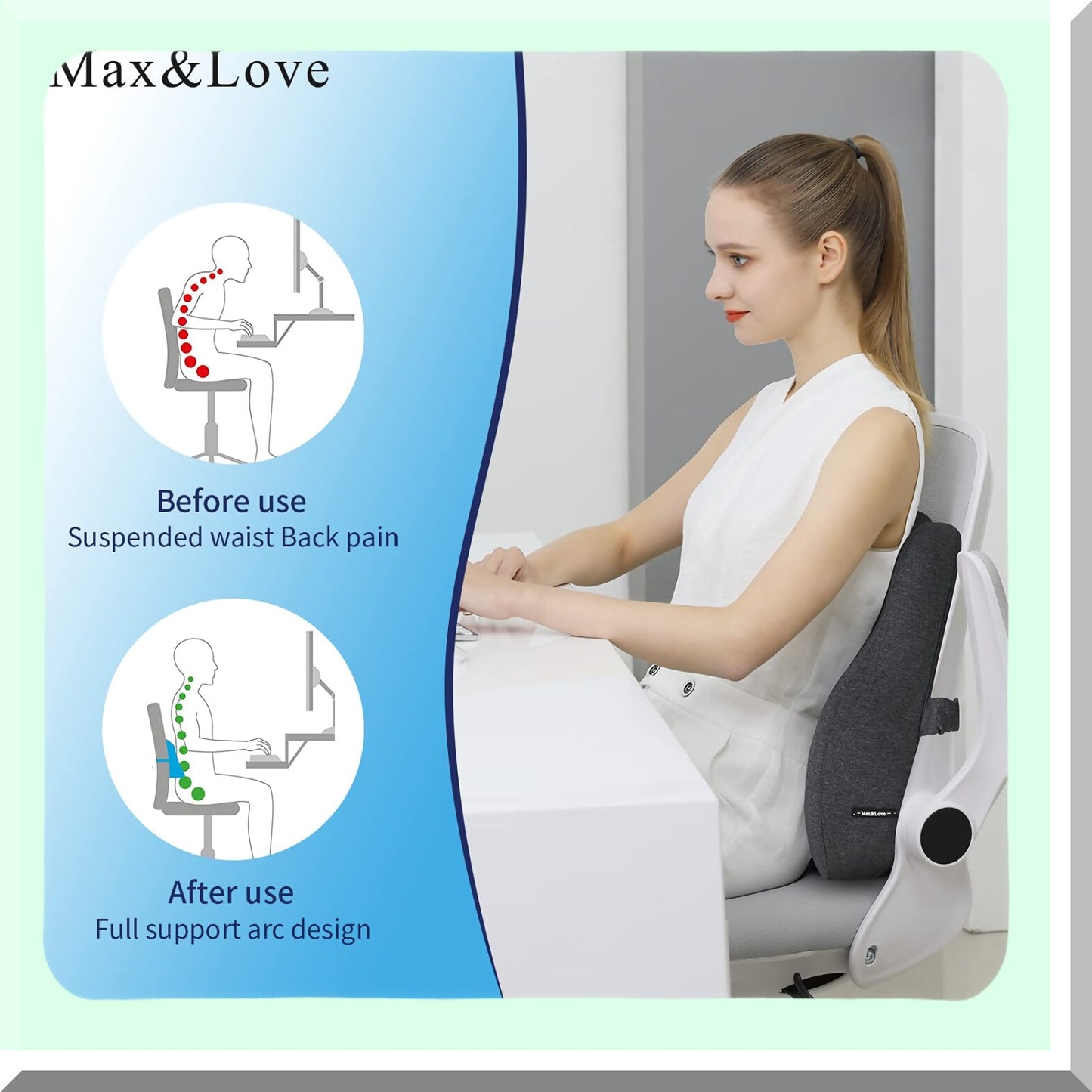 ErgoRelief Memory Foam Lumbar Support Pillow Cover - Orthopedic Backrest for Office Chair, Computer Chair, Car Seat, Recliner, Couch - Dark Gray