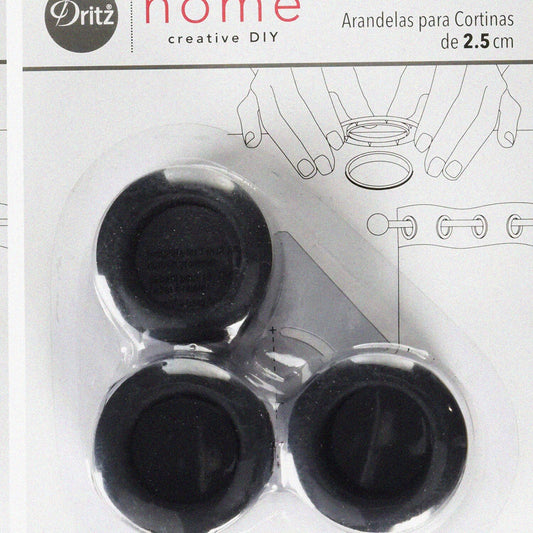 1" Black Curtain Grommets, 8 Pack