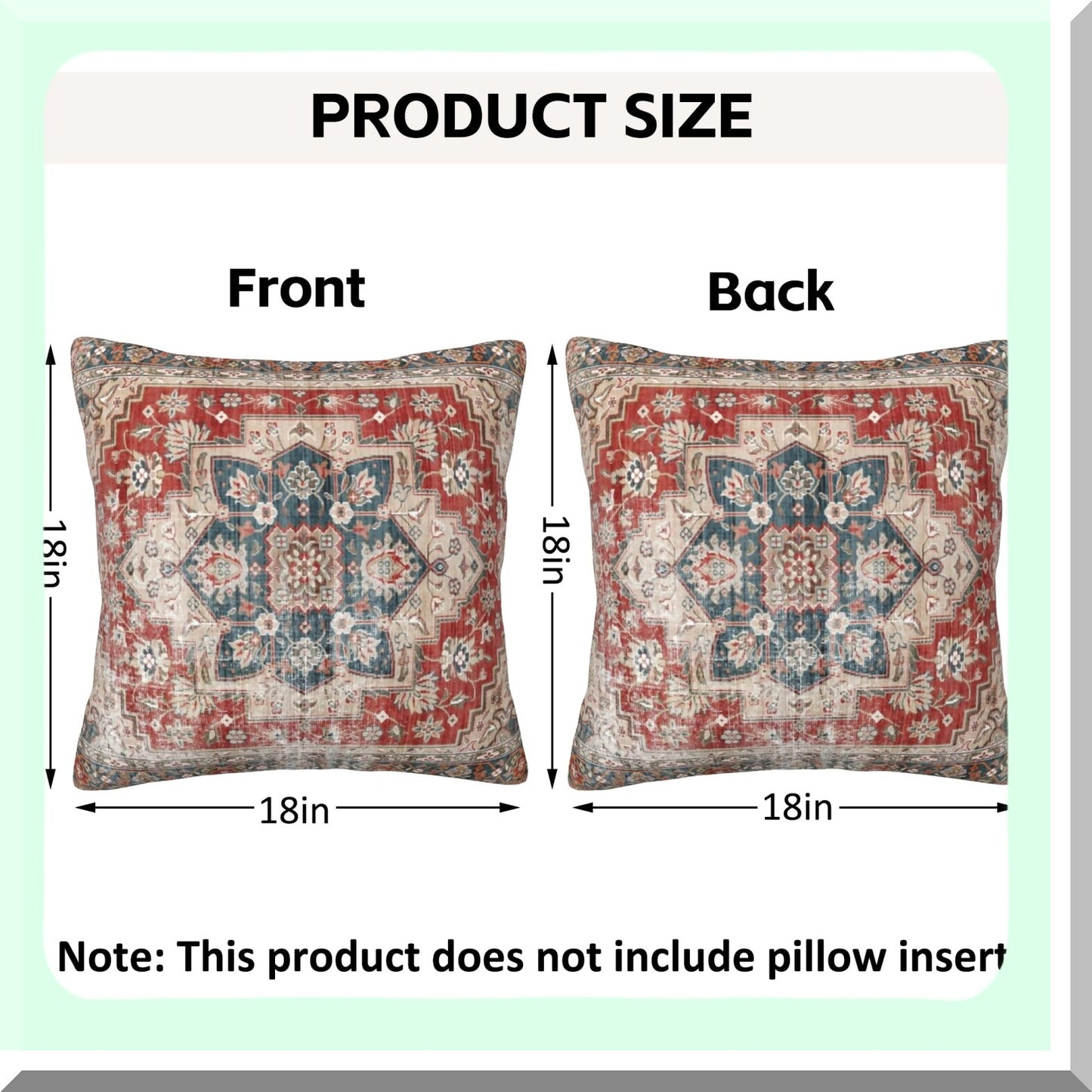 Boho Vintage Carpet Pillow Covers - Set of 2 Soft 18x18 Inch Red Blue Modern Home Decor for Couch Bed Sofa - Throw Pillow Cases