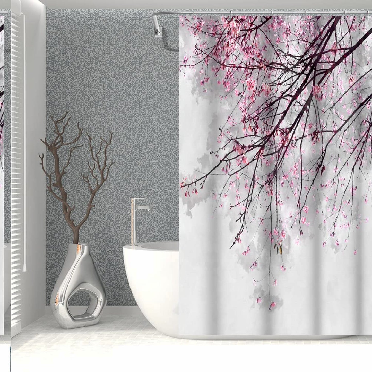 Cherry Blossoms Pink Floral Shower Curtain 54x78inch