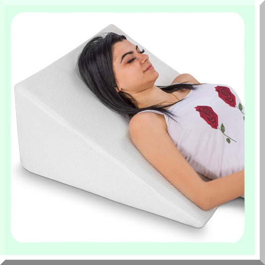SleepEase Comfort Wedge Pillow - Memory Foam Support for Neck & Back Pain Relief, Snoring, Acid Reflux, Respiratory Issues. Ideal for Sleeping, Reading, Rest & Elevation. Washable Cover Included. 12in Size.