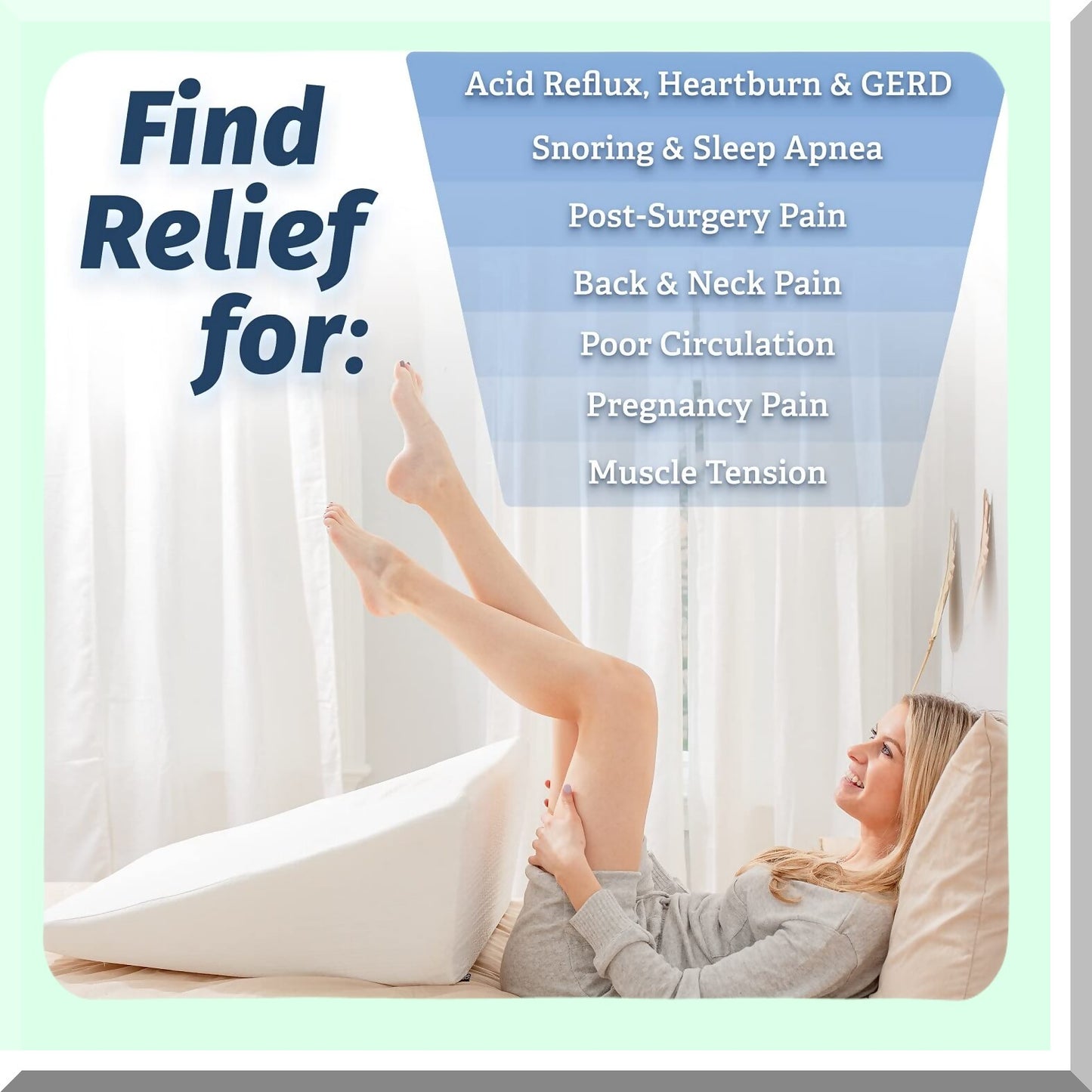 SleepEase Comfort Wedge Pillow - Memory Foam Support for Neck & Back Pain Relief, Snoring, Acid Reflux, Respiratory Issues. Ideal for Sleeping, Reading, Rest & Elevation. Washable Cover Included. 12in Size.