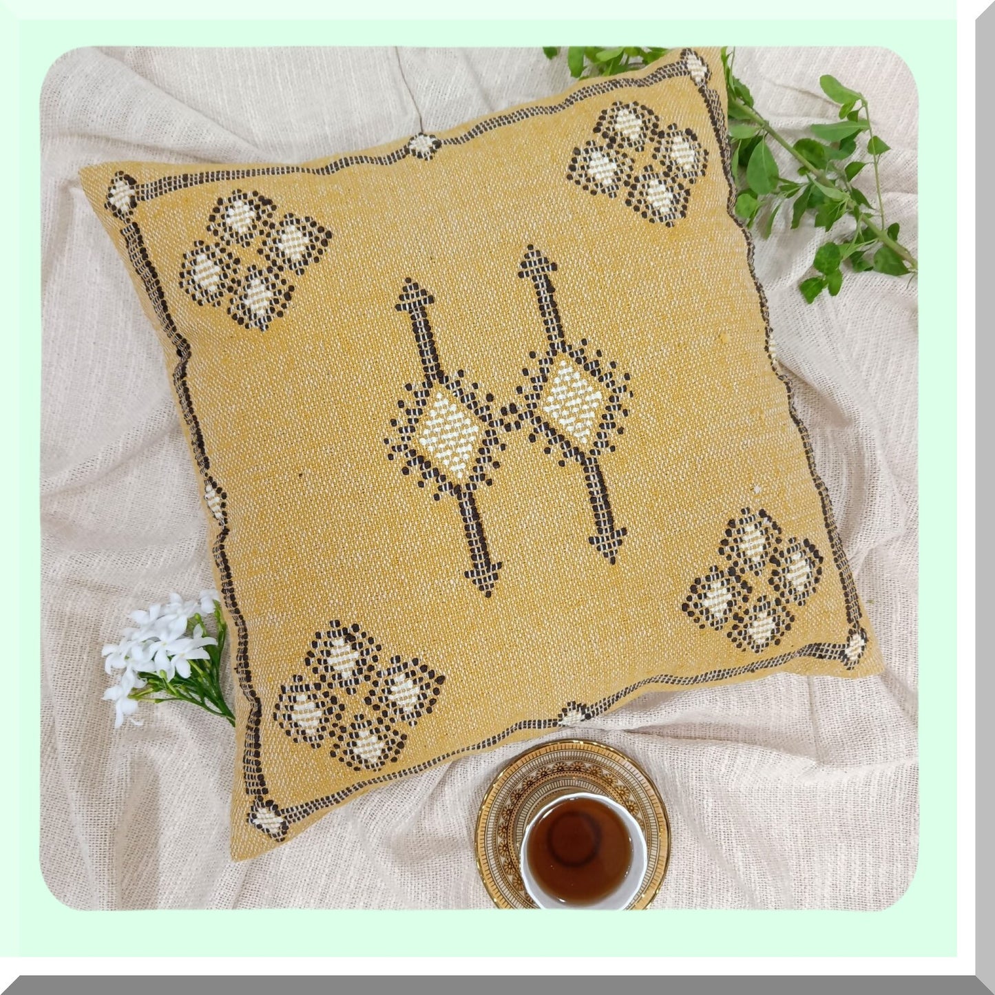 Farmhouse Luxe Cotton Kilim Pillow Cover - Handloomed Sabra Cushion Case for Bedding Decor - Beautiful and Luxurious
