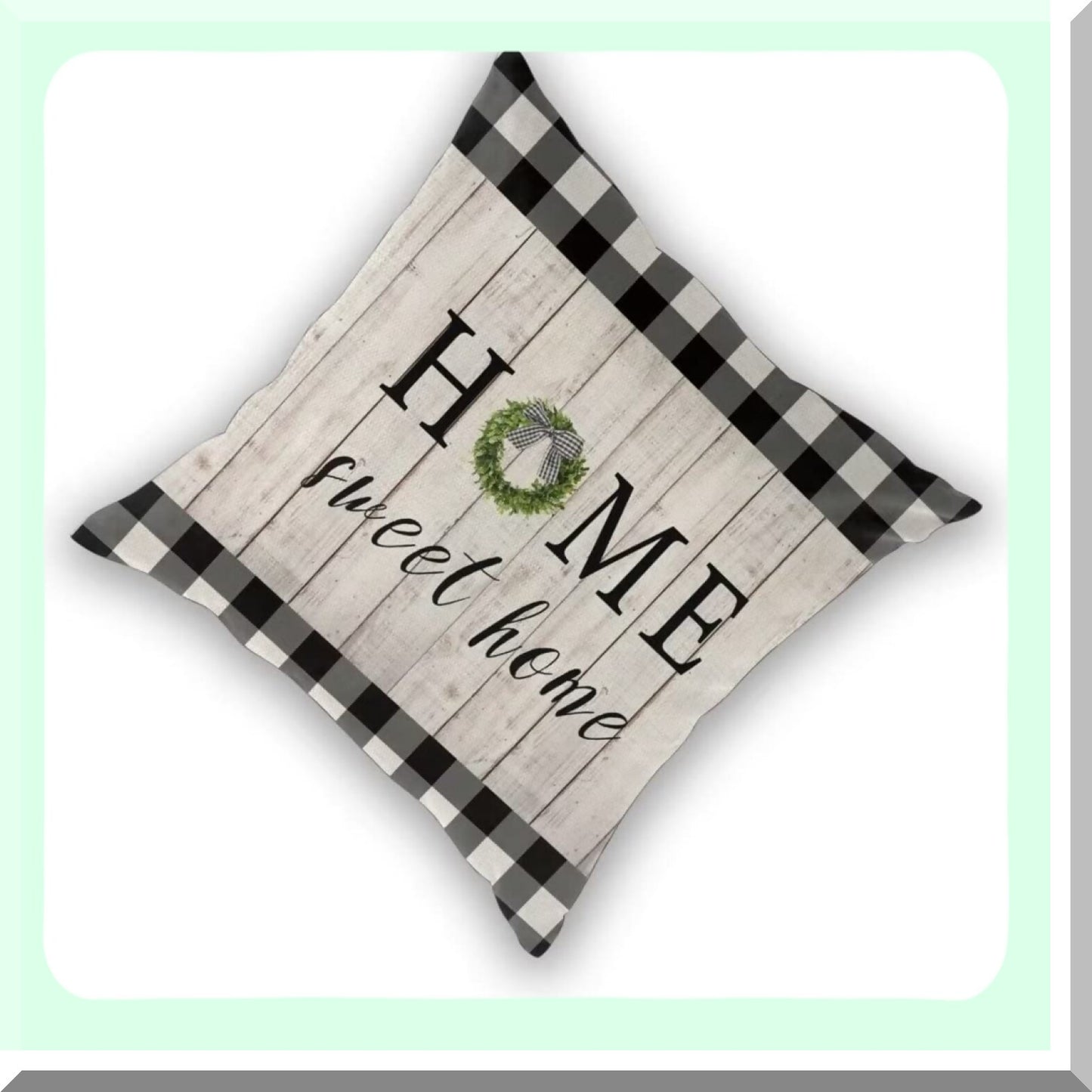 Vintage Buffalo Plaid Spring Pillow Covers - Set of 2, Home Sweet Home Collection - Farmhouse Decor Linen Cushion Cases - 18x18 Outdoor Sofa Throw Pillows